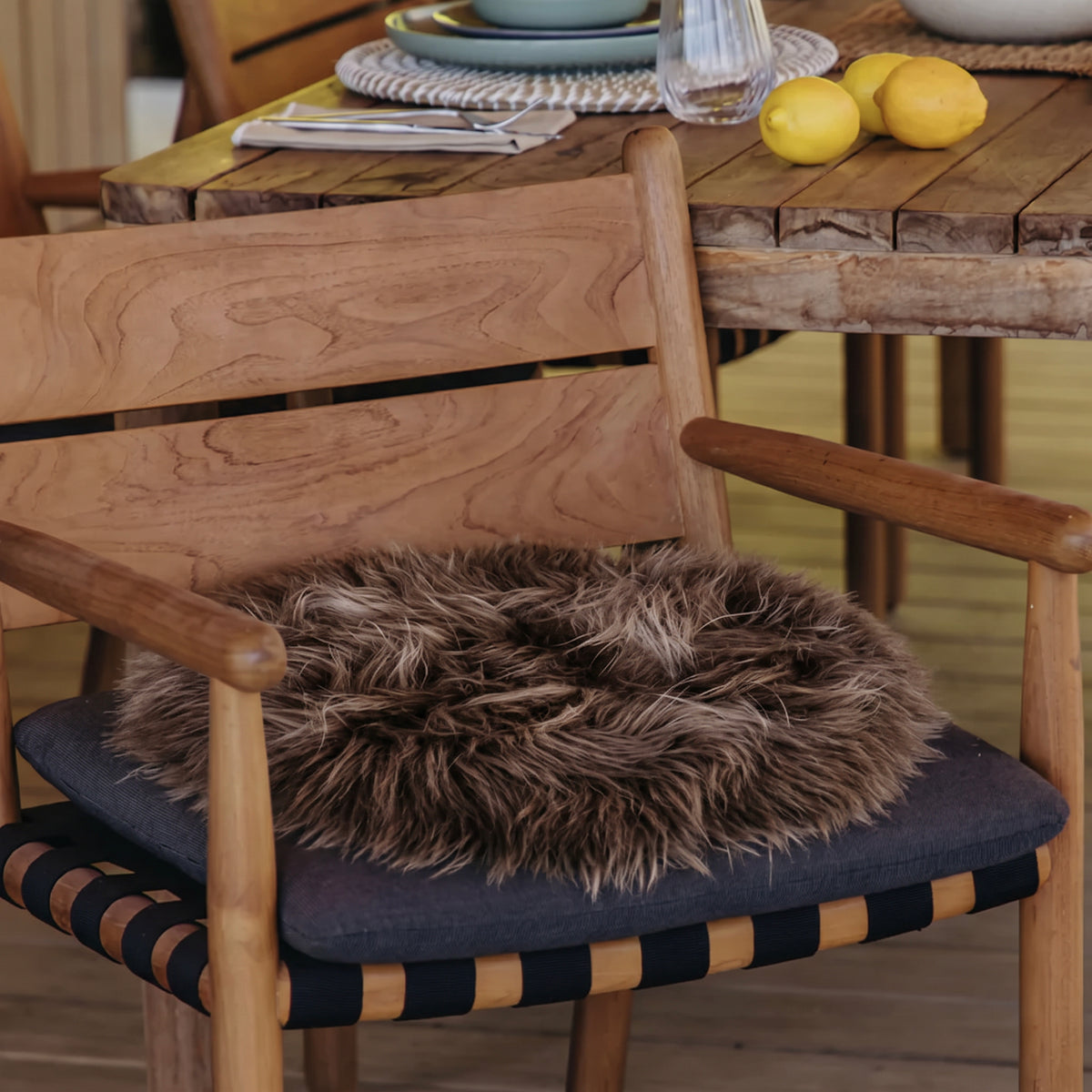 Long Wool Sheepskin Circle Chair Pad - Taupe