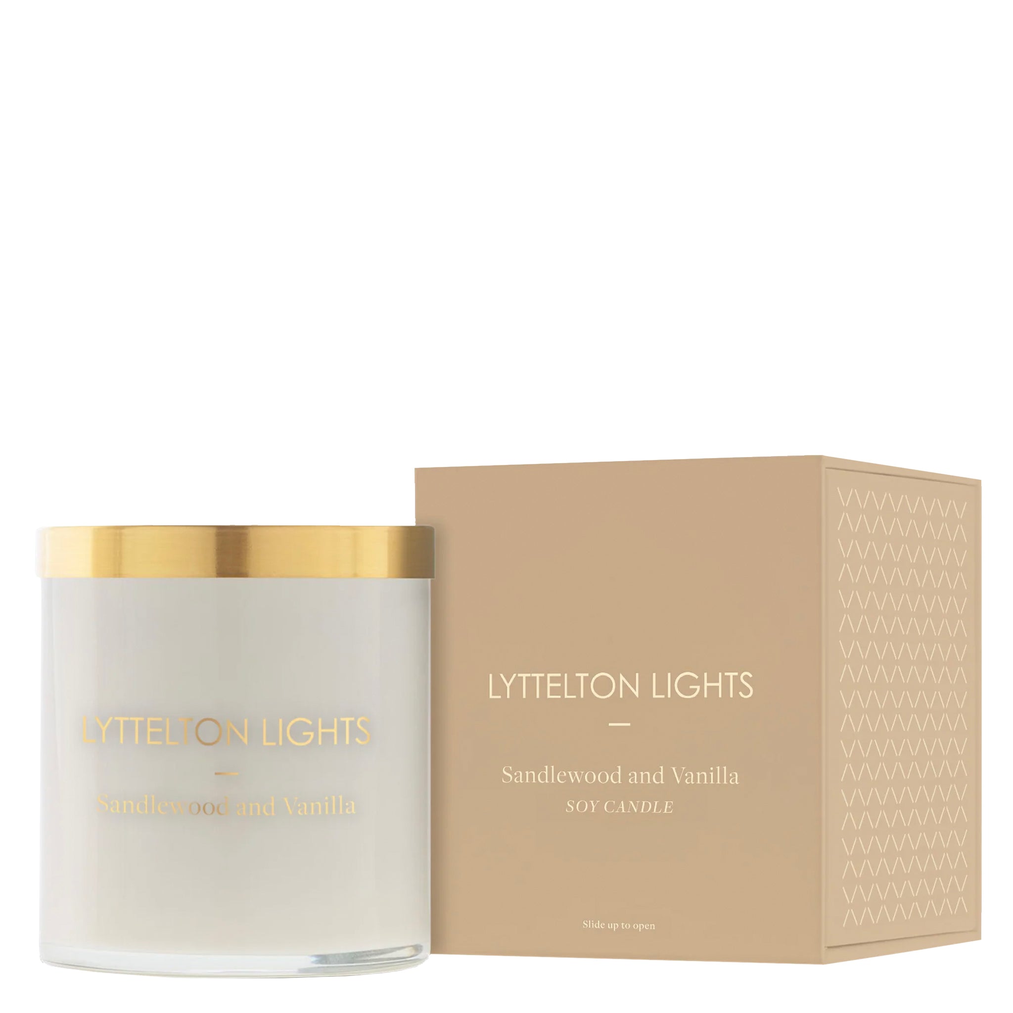 Lyttelton Lights candle with packaging on a white background