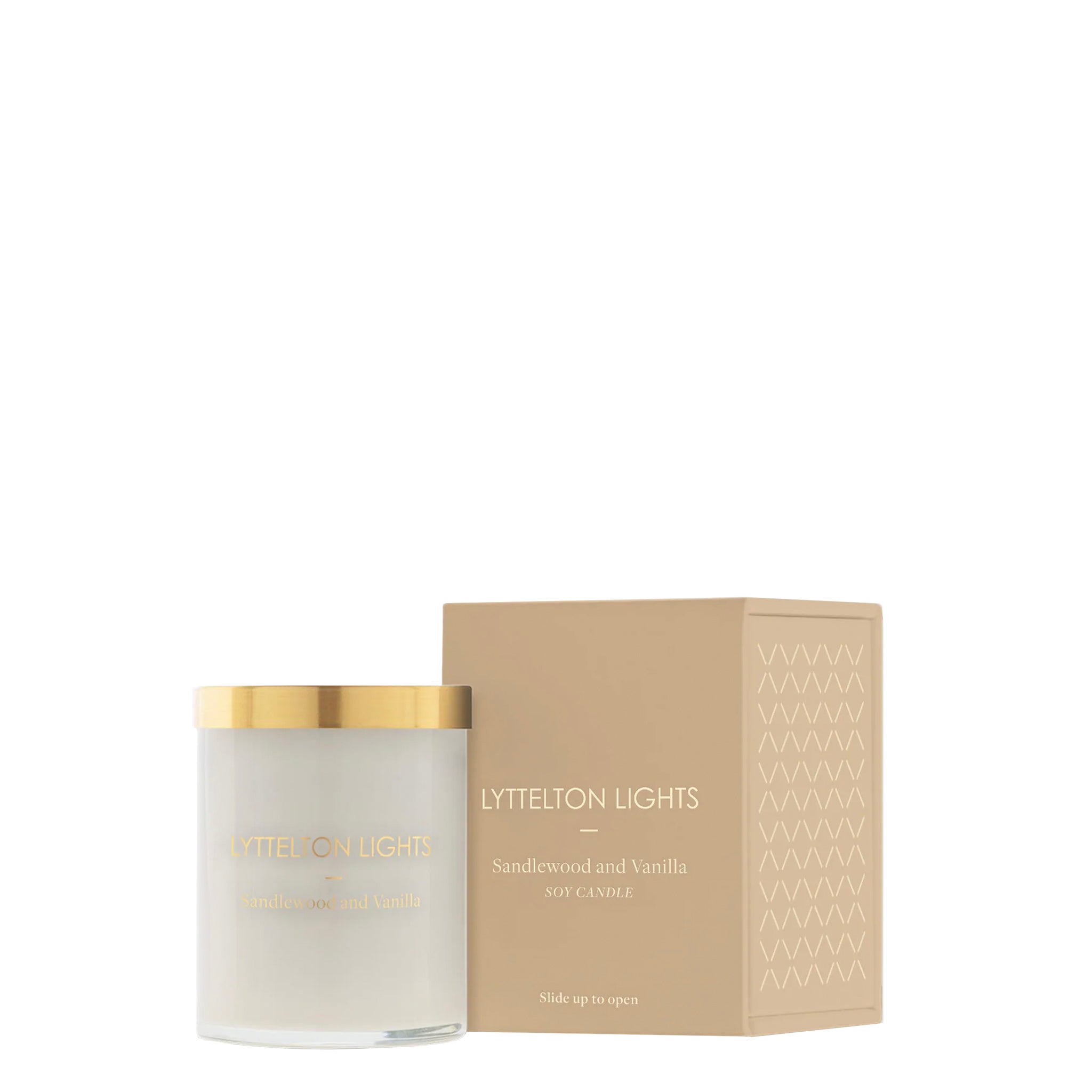 Lyttelton Lights candle with packaging on a white background