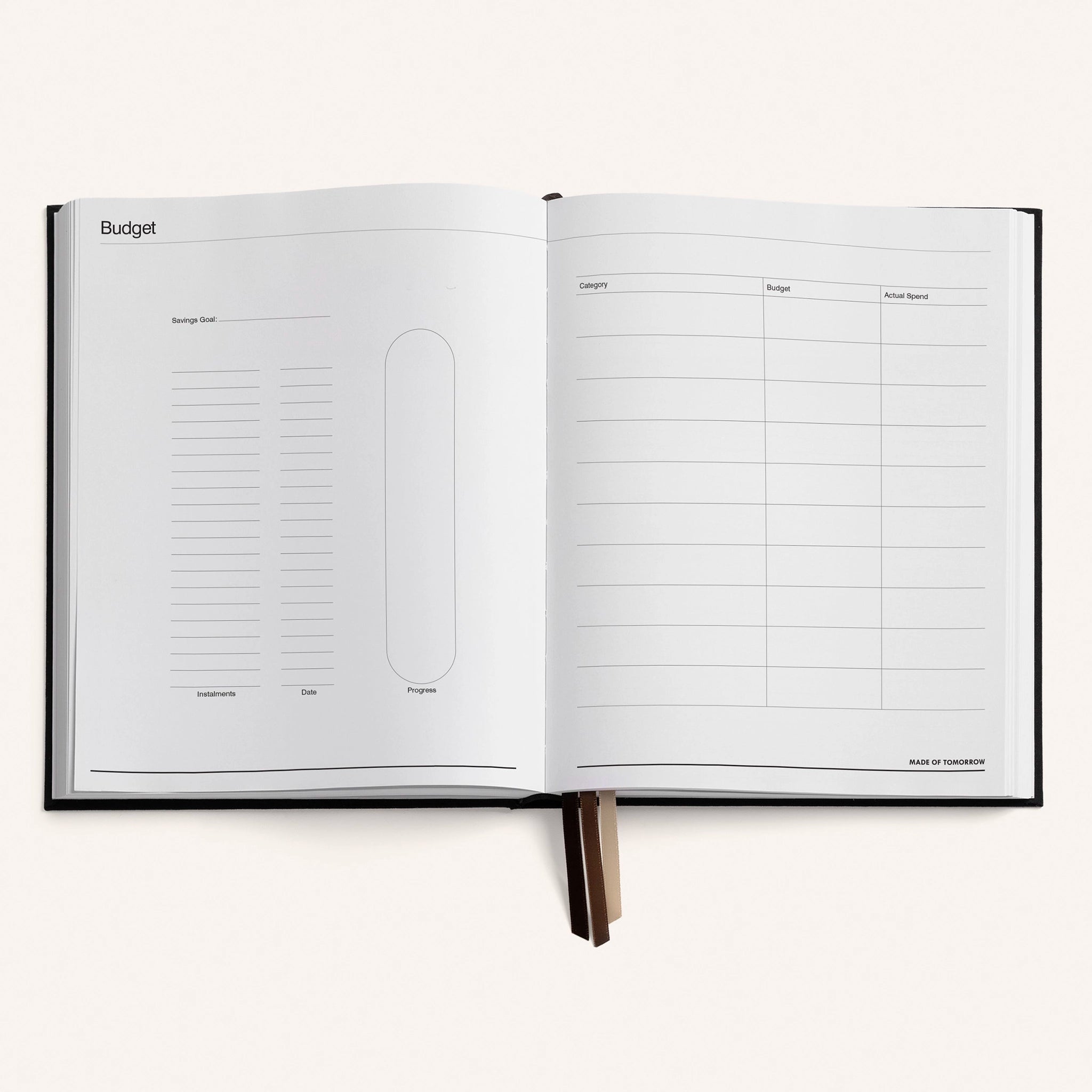 Open notebook displaying a budget section on a white background