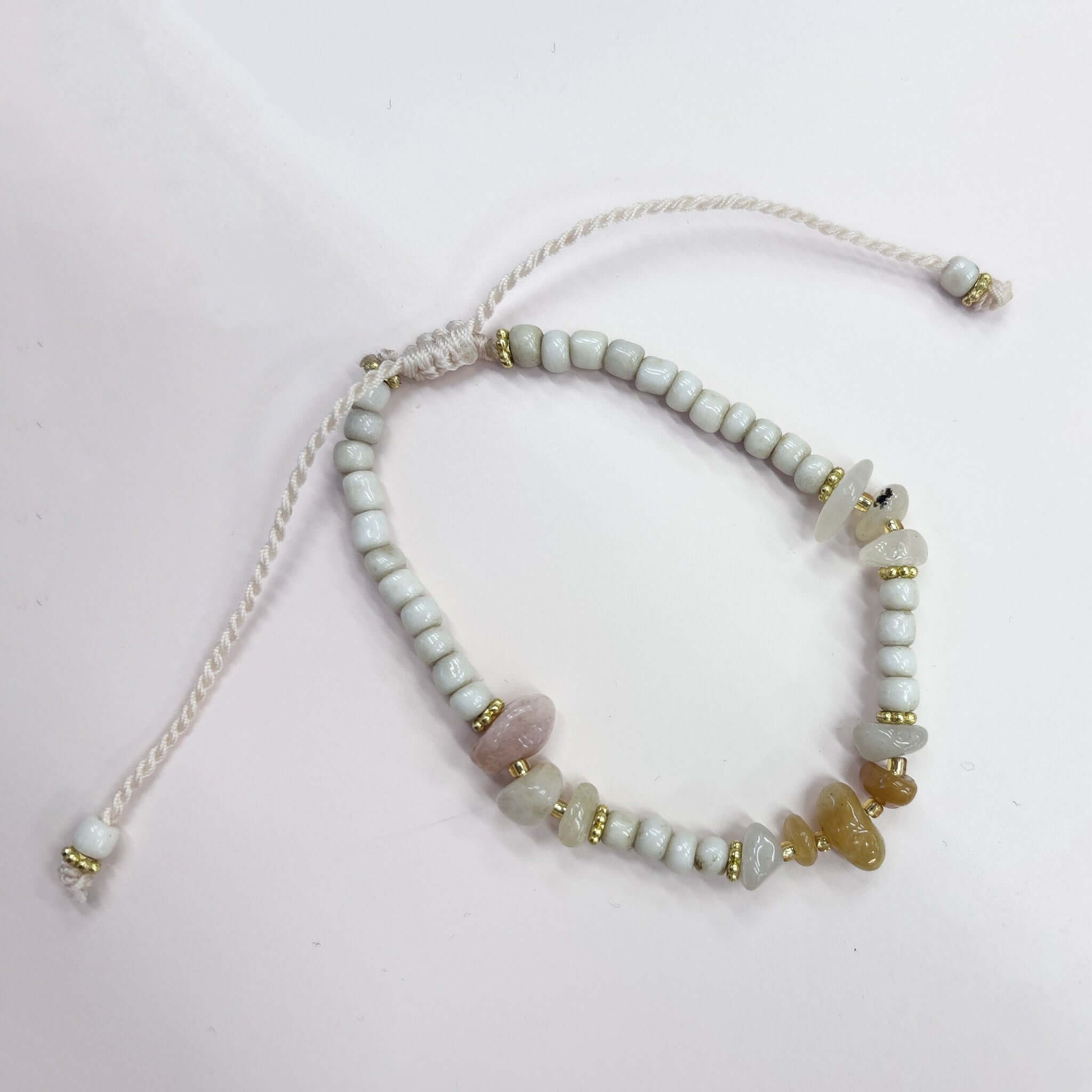 Margaret Marie Bracelet - Sand & Amber featuring pale ceramic beads and natural stone chips.