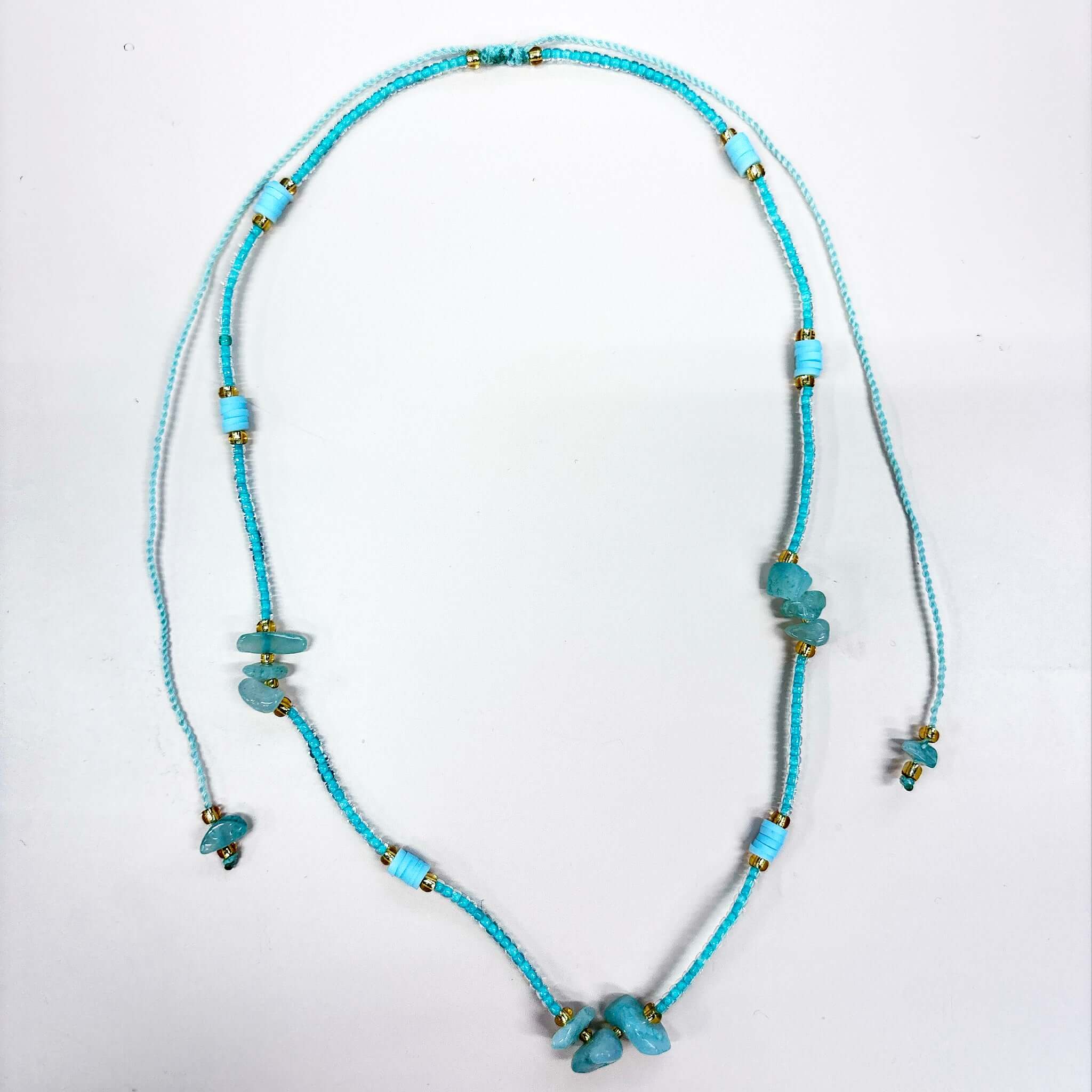 Margaret Cora Necklace featuring fine seed beads and raw stone accents, perfect for summer style.