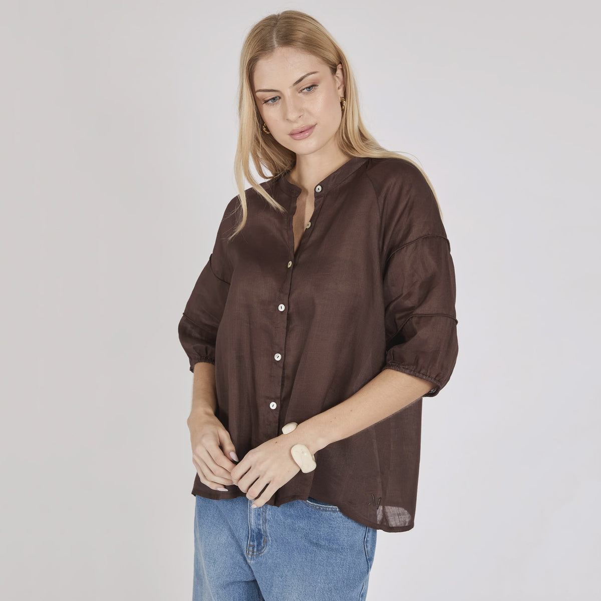 Marlow Cabana Blouse - Choc, chocolate brown cabana blouse