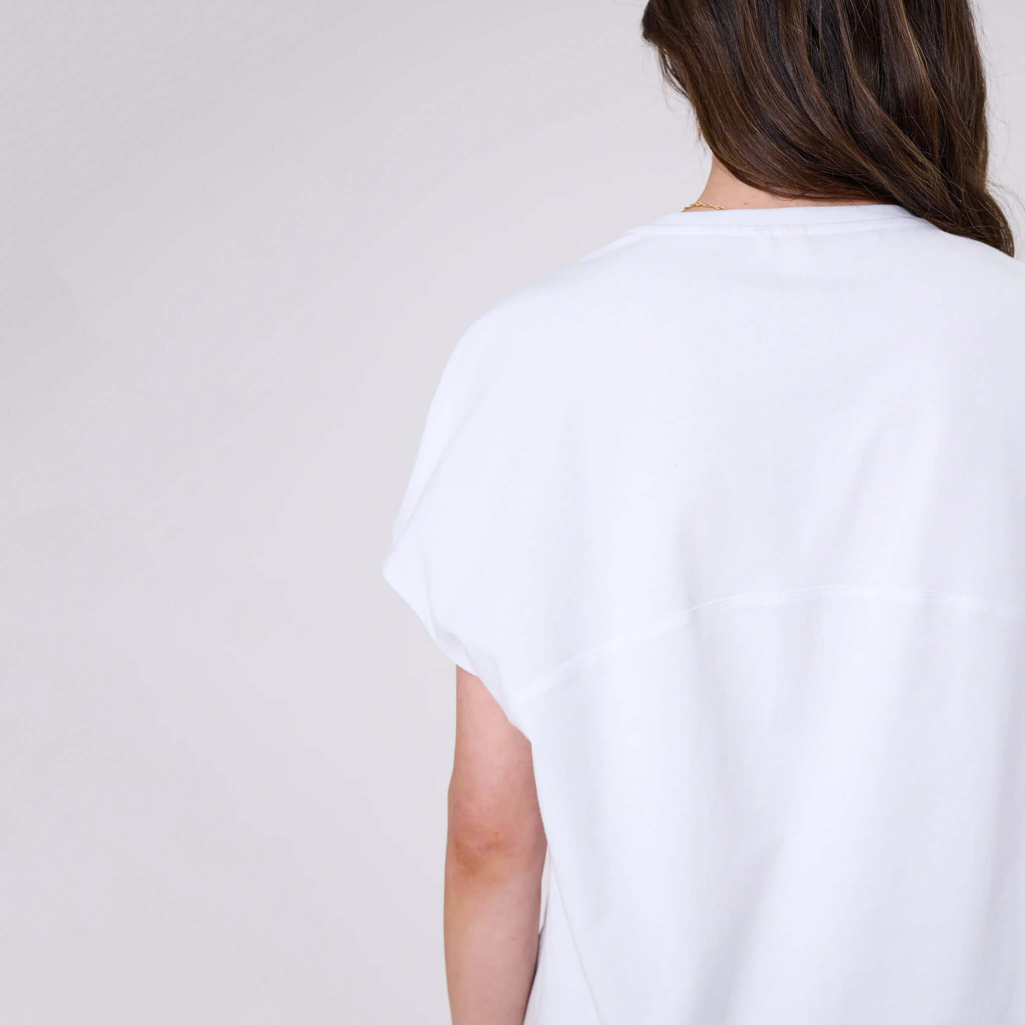 Marlow Barrel Tee - White back view showcasing relaxed fit and curved hem.