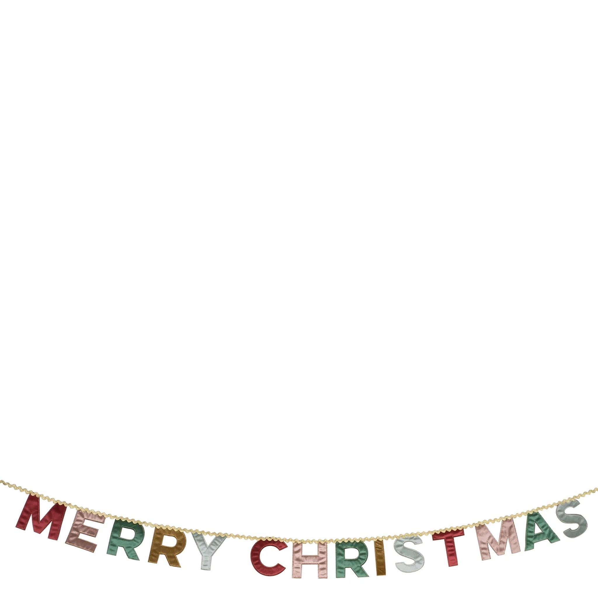 Merry Christmas banner with colorful letters on a white background