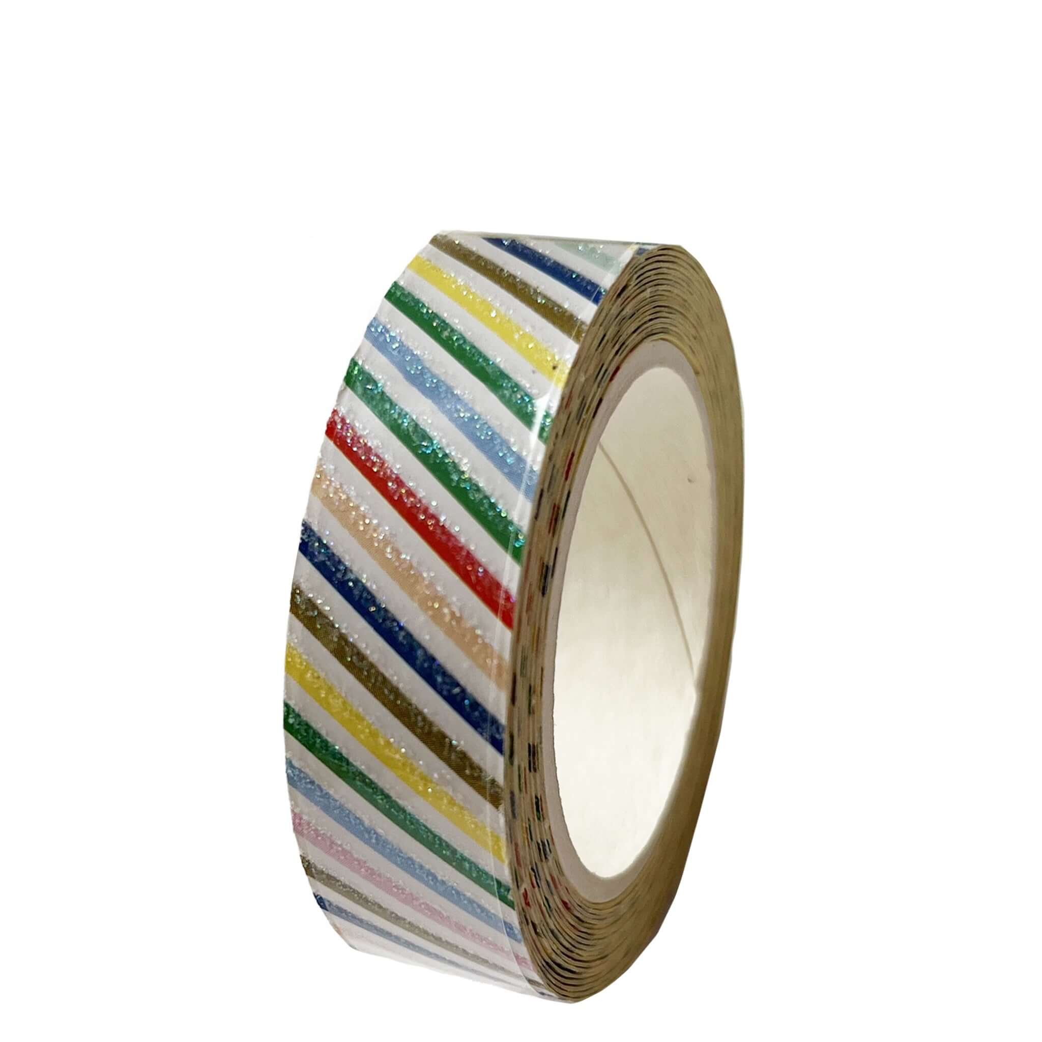 Meri Meri Multi Stripes Glitter Tape roll with colourful striped glitter washi-style tape for party decor, gifts and crafts
