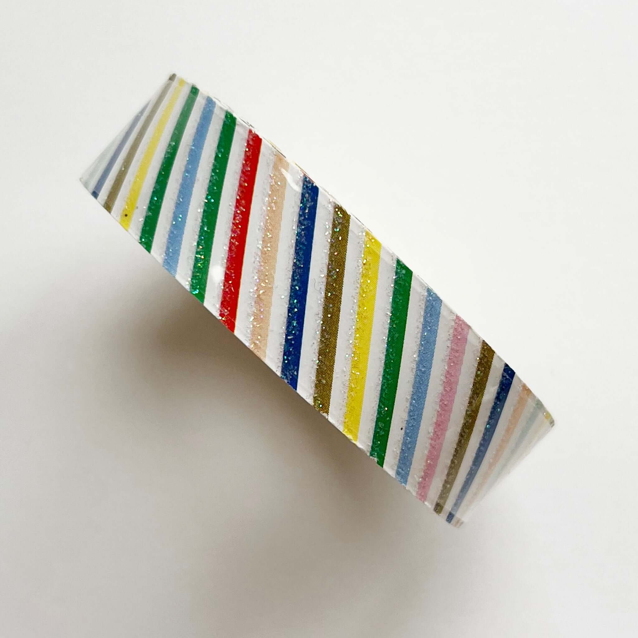 Alt Tag: Meri Meri Multi Stripes Glitter Tape roll with colourful striped glitter washi design for party crafts, gifts and decorating, 15mm x 2.75m