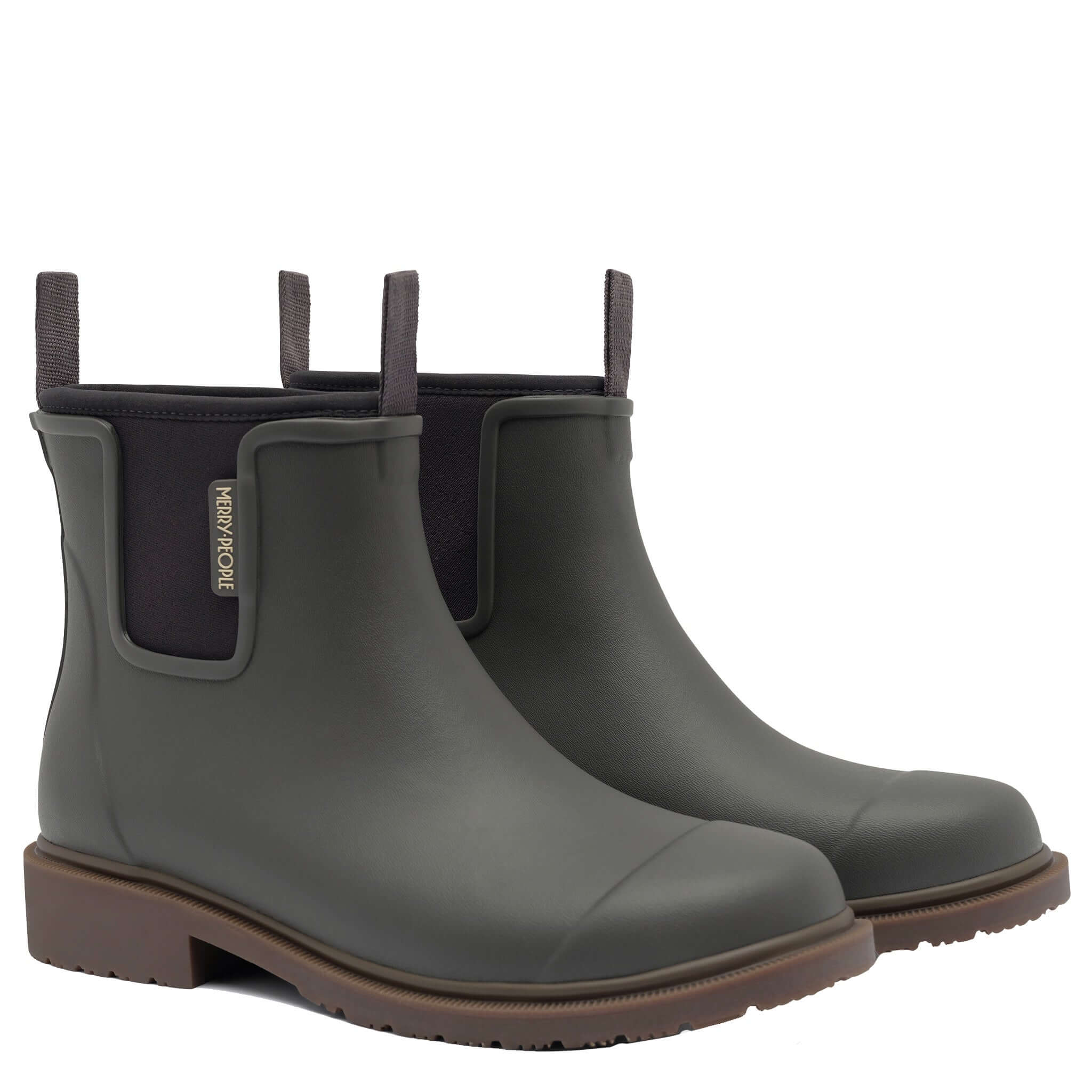 Merry People Bobbi Ankle Boots - Charcoal, stylish and functional rain boots with natural rubber and neoprene lining.