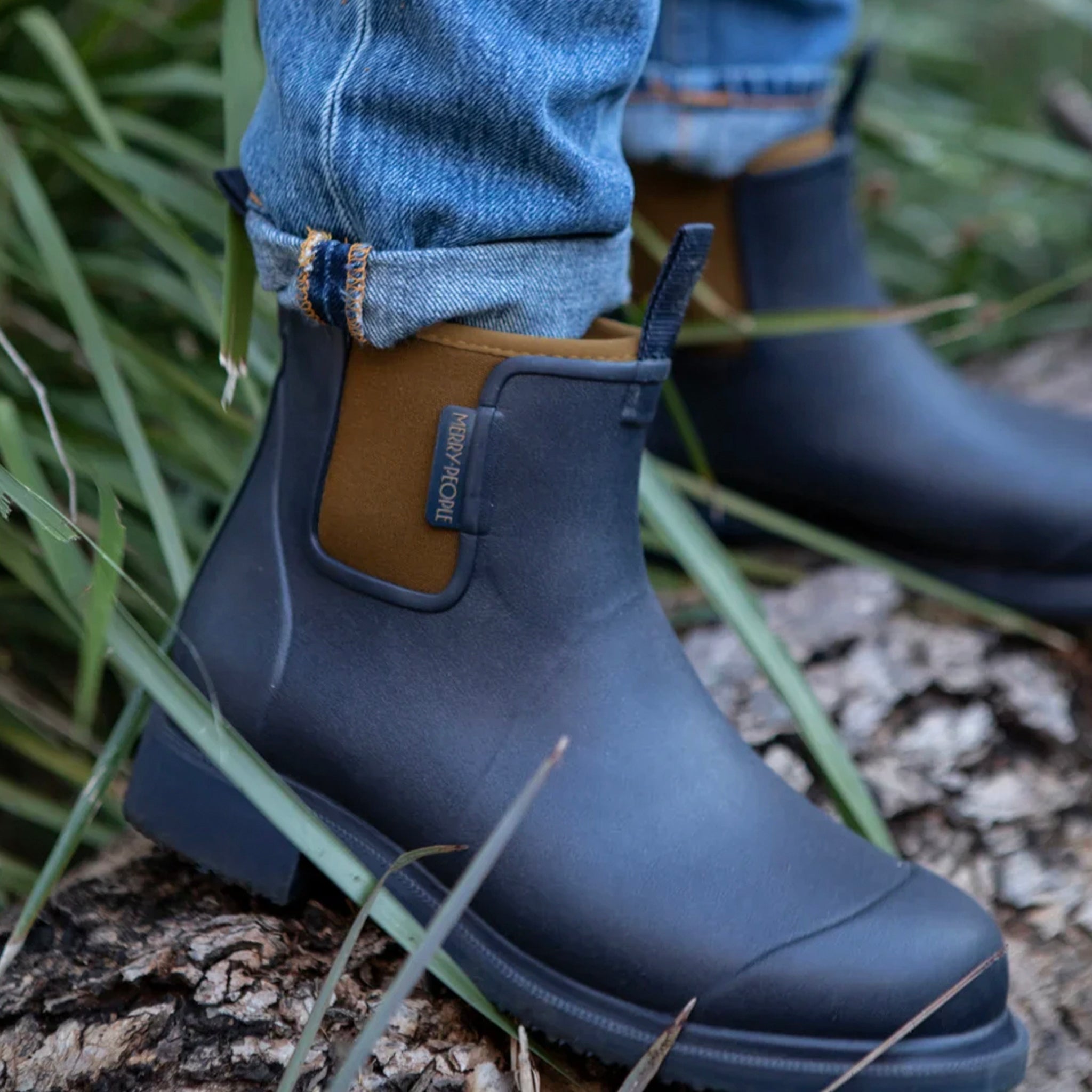 Merry People Bobbi Ankle Boots - Oxford Blue & Tan