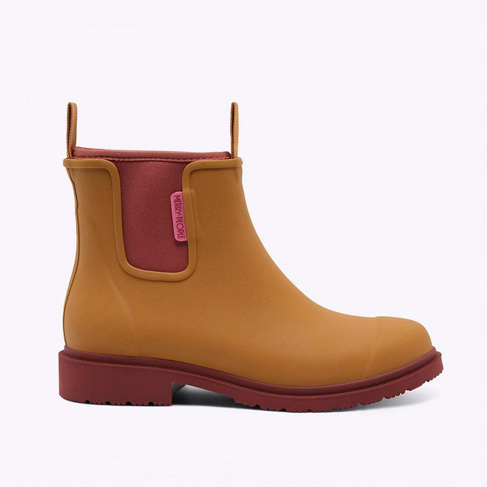 Merry People Bobbi Ankle Boots - Ochre, stylish rain boots featuring natural rubber and neoprene lining.