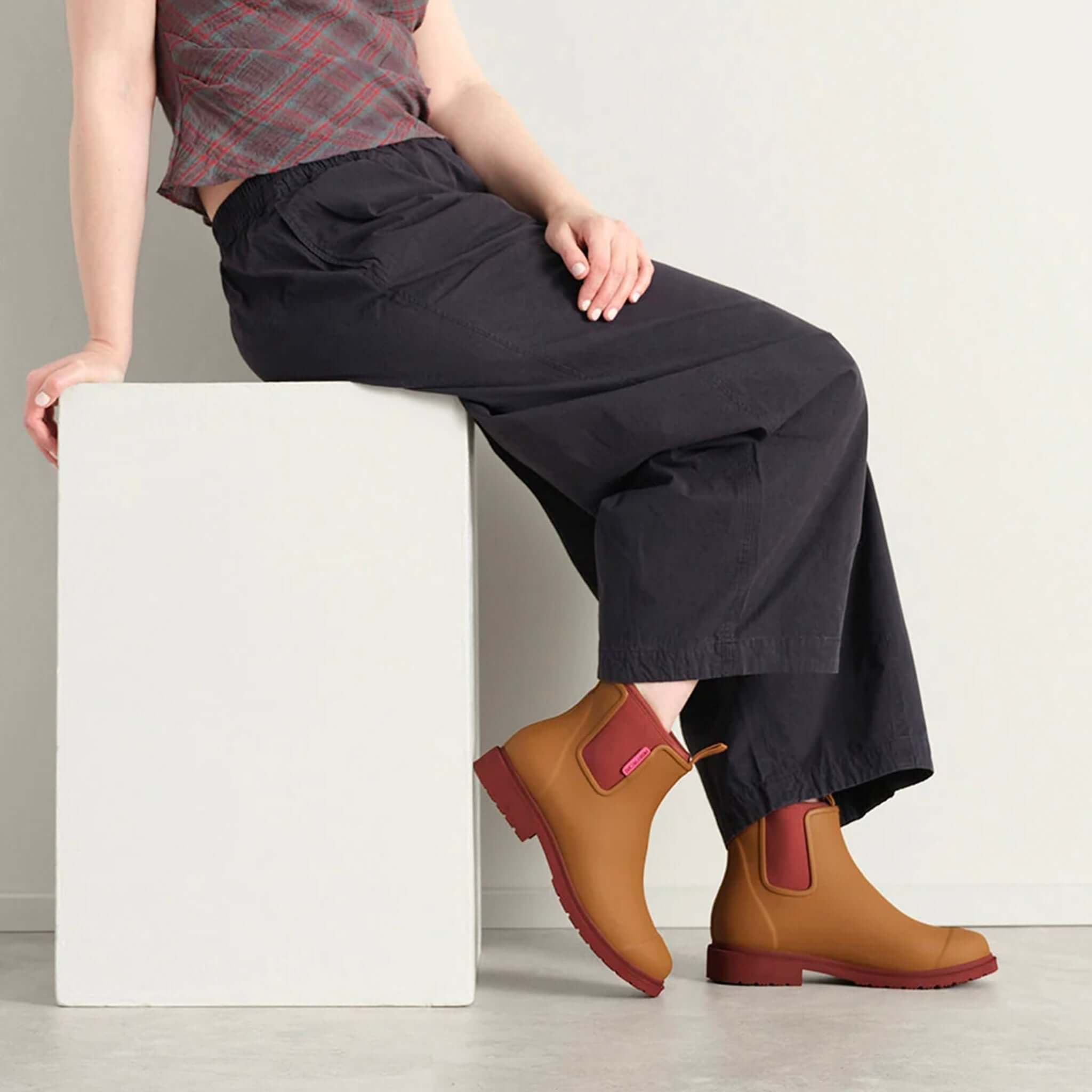 Merry People Bobbi Ankle Boots - Ochre worn with casual outfit, showcasing comfort and style.