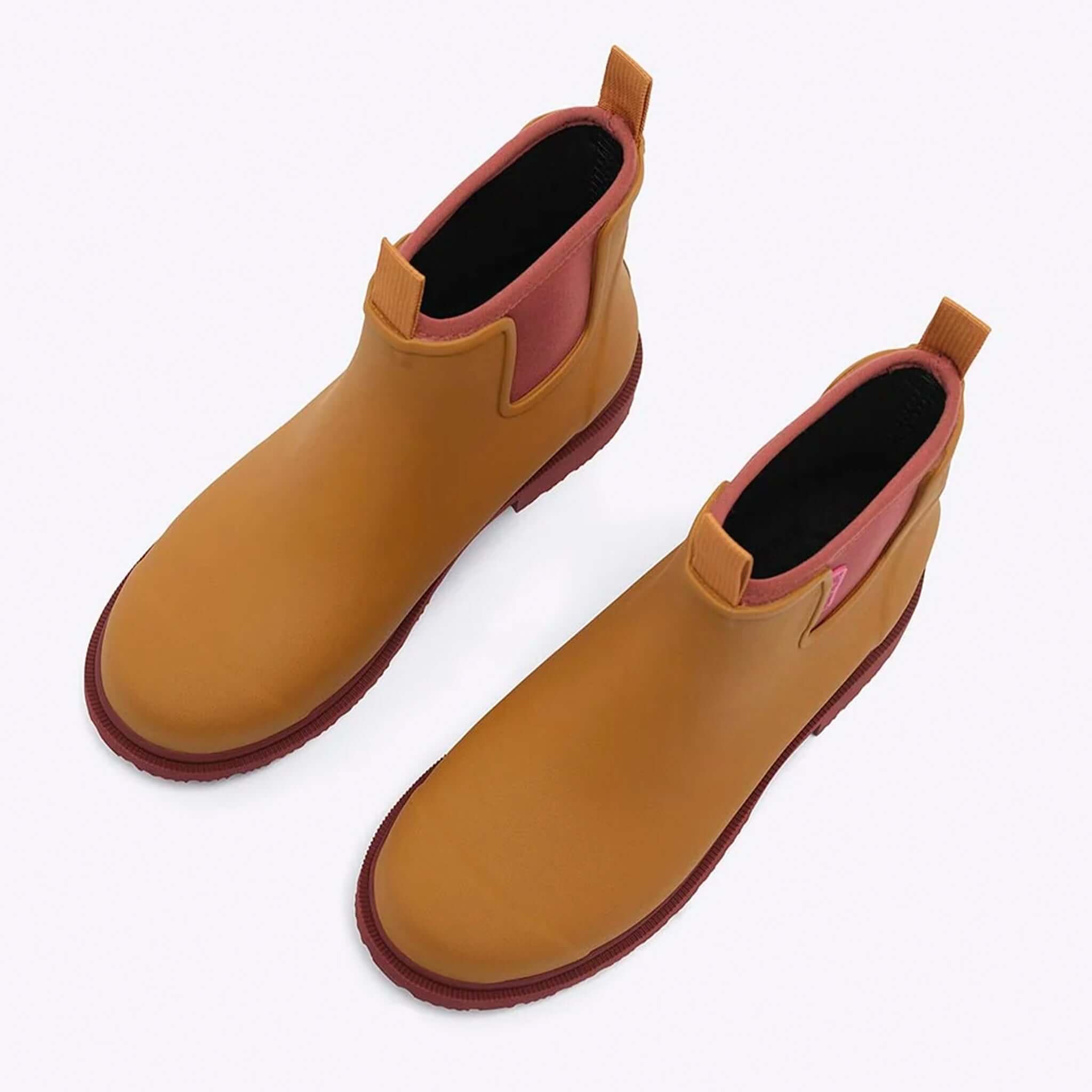 Merry People Bobbi Ankle Boots - Ochre, stylish rain boots with natural rubber and neoprene lining for comfort.