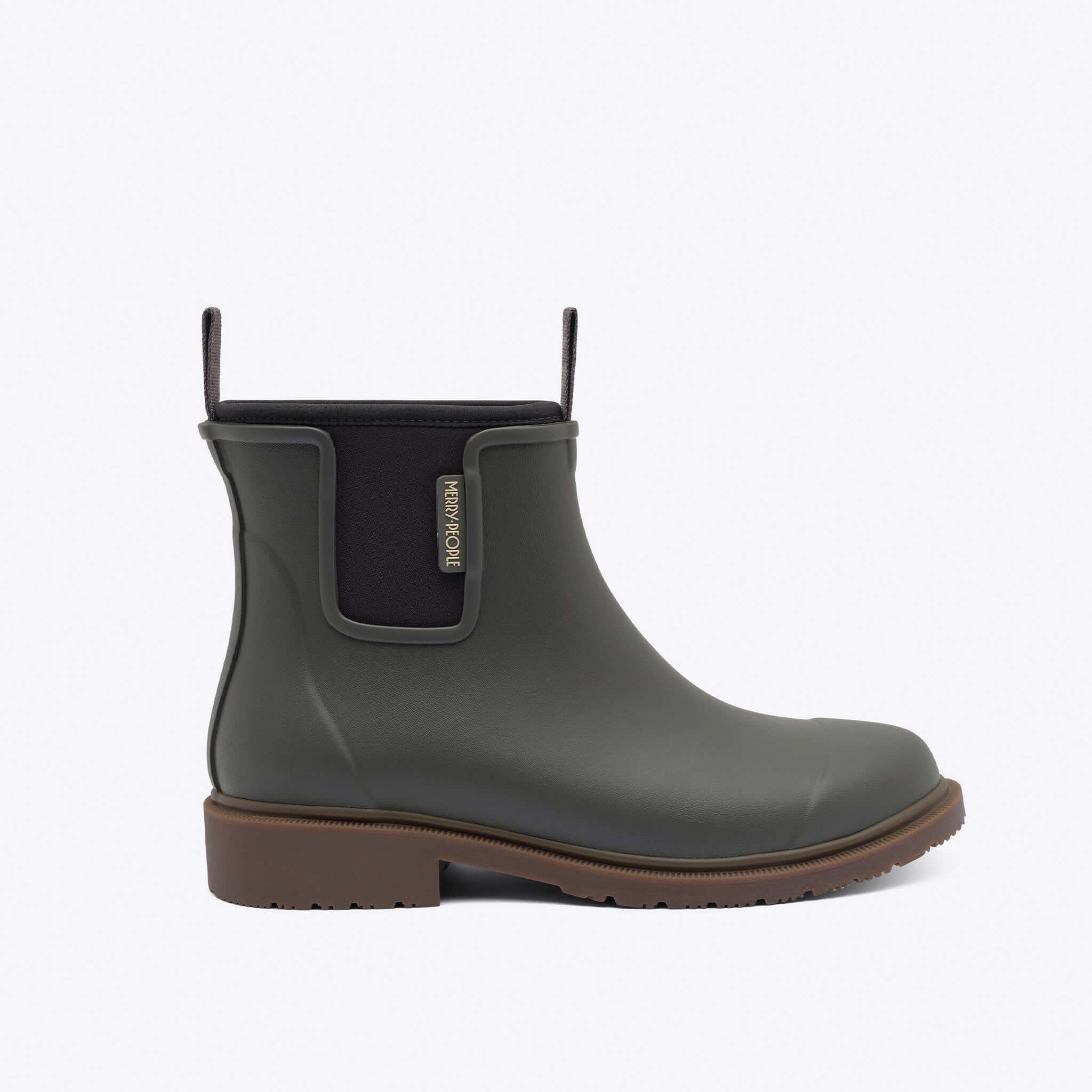 Merry People Bobbi Ankle Boots - Charcoal, fashionable rain boots with neoprene lining and arch support.