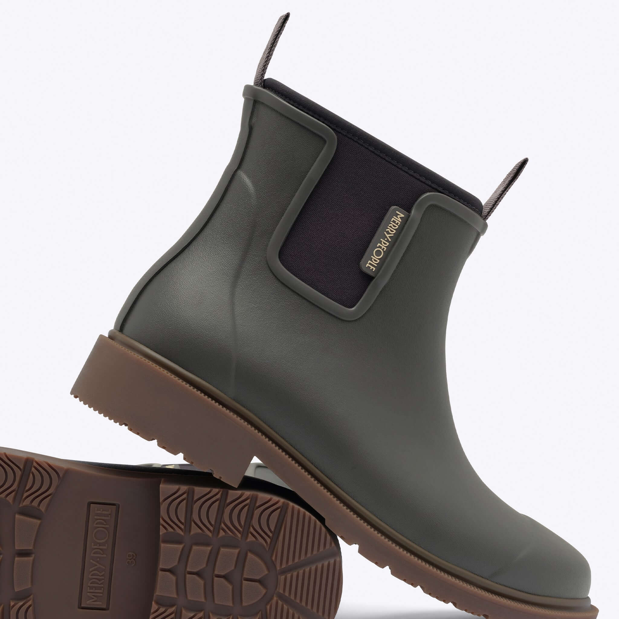 Merry People Bobbi Ankle Boots - Charcoal stylish rain boots with natural rubber and neoprene lining.