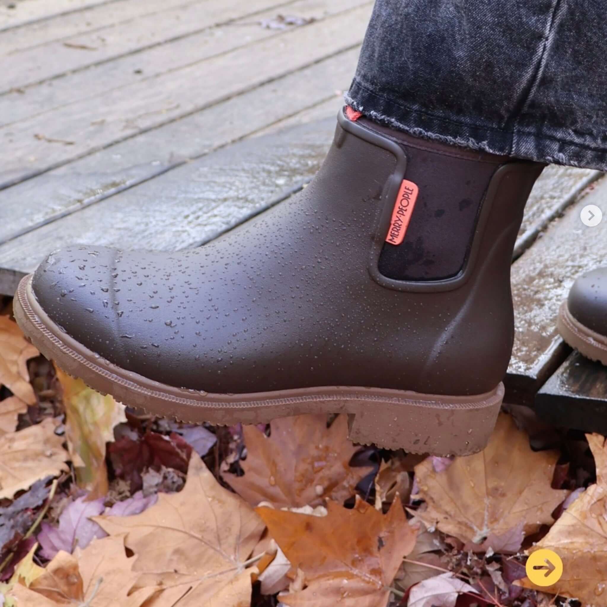 Merry People Bobbi Ankle Boots - Mocha with water droplets, perfect for rainy days and all-day comfort.