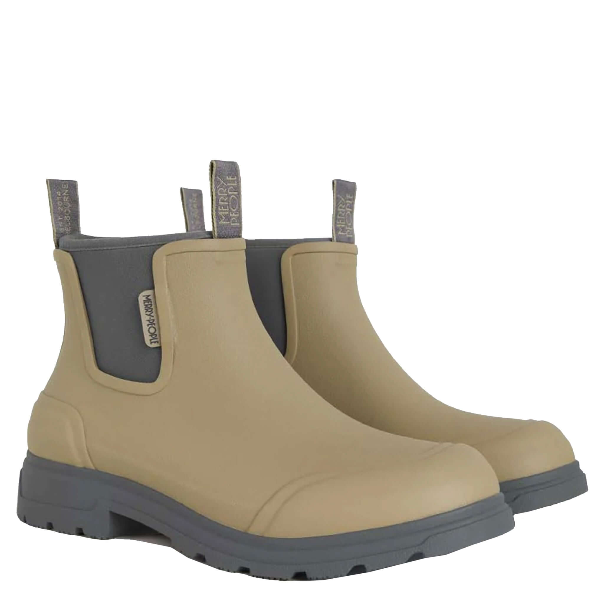 Merry People Oberon Boots - Stone waterproof unisex wide-fit natural rubber ankle boots with neoprene lining