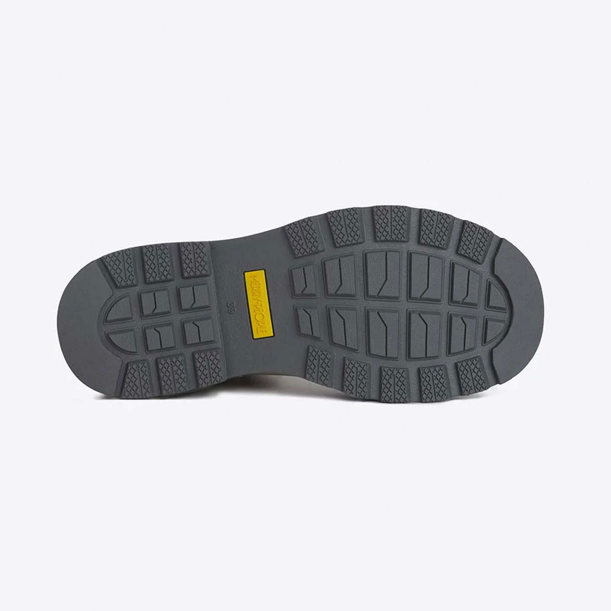 Alt Tag: Merry People Oberon Boots - Stone outsole tread close-up, durable waterproof natural rubber grip for everyday adventures
