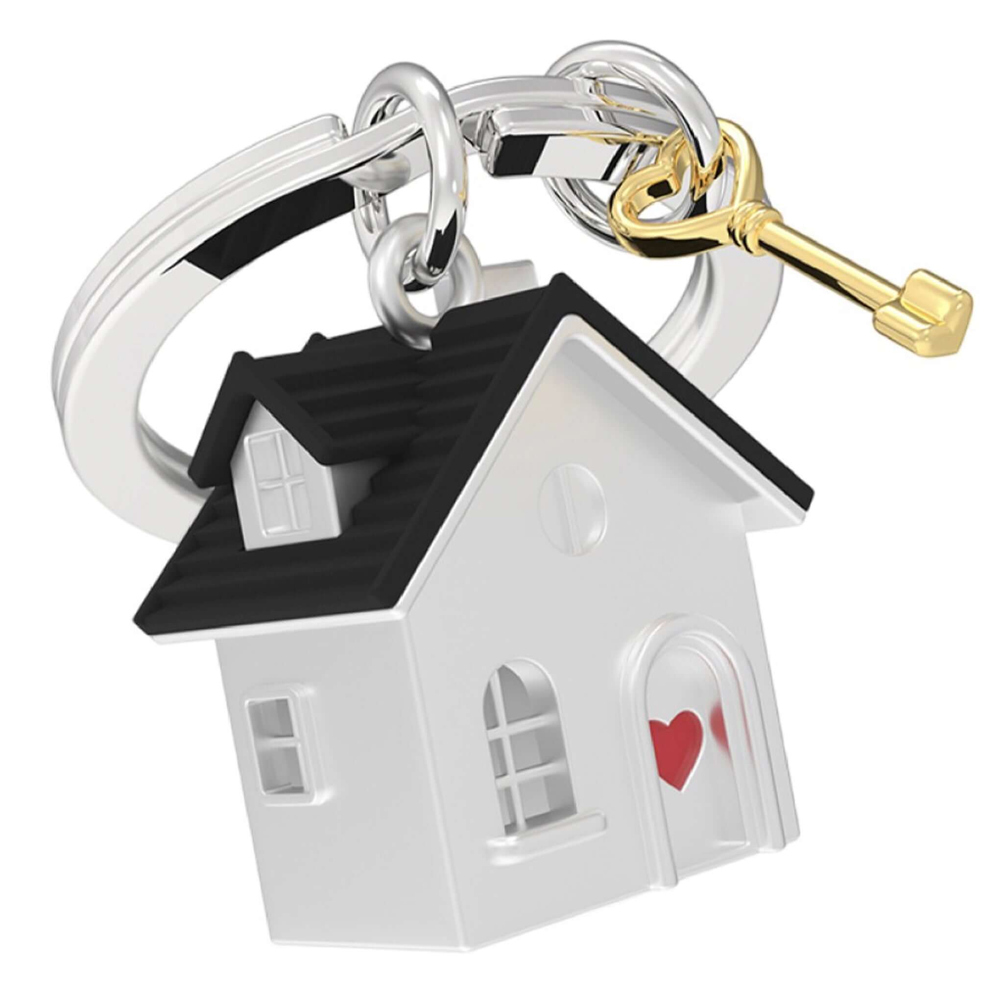 Meta[l]morphose Keychain - House featuring a white house and gold skeleton key.