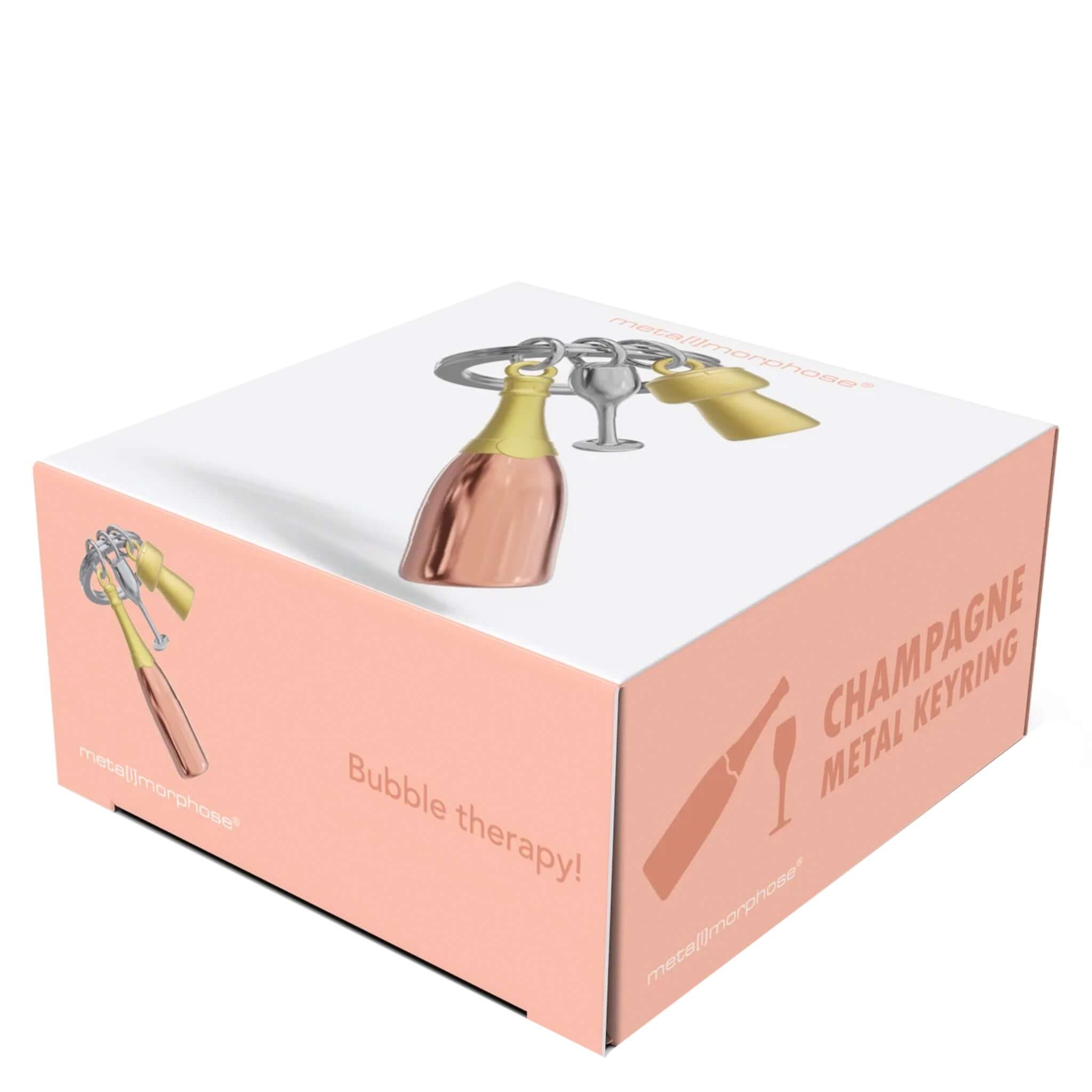 Meta[l]morphose Keychain - Champagne Bottle Rose Gold in a stylish packaging showcasing the champagne charm design.