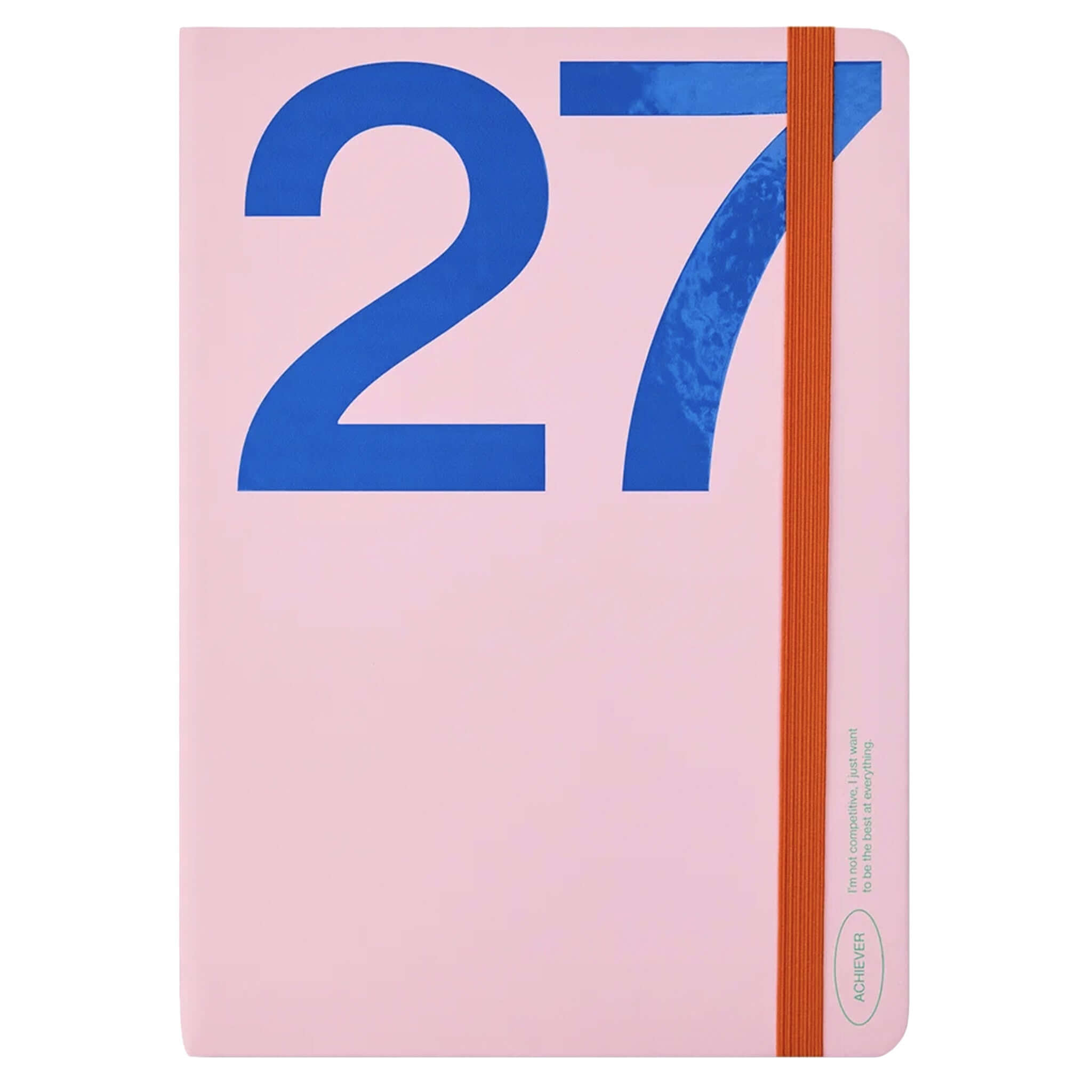 Milligram Any Day Now 2027 Weekly Achiever - Pink & Navy notebook with blue number 27 on cover.