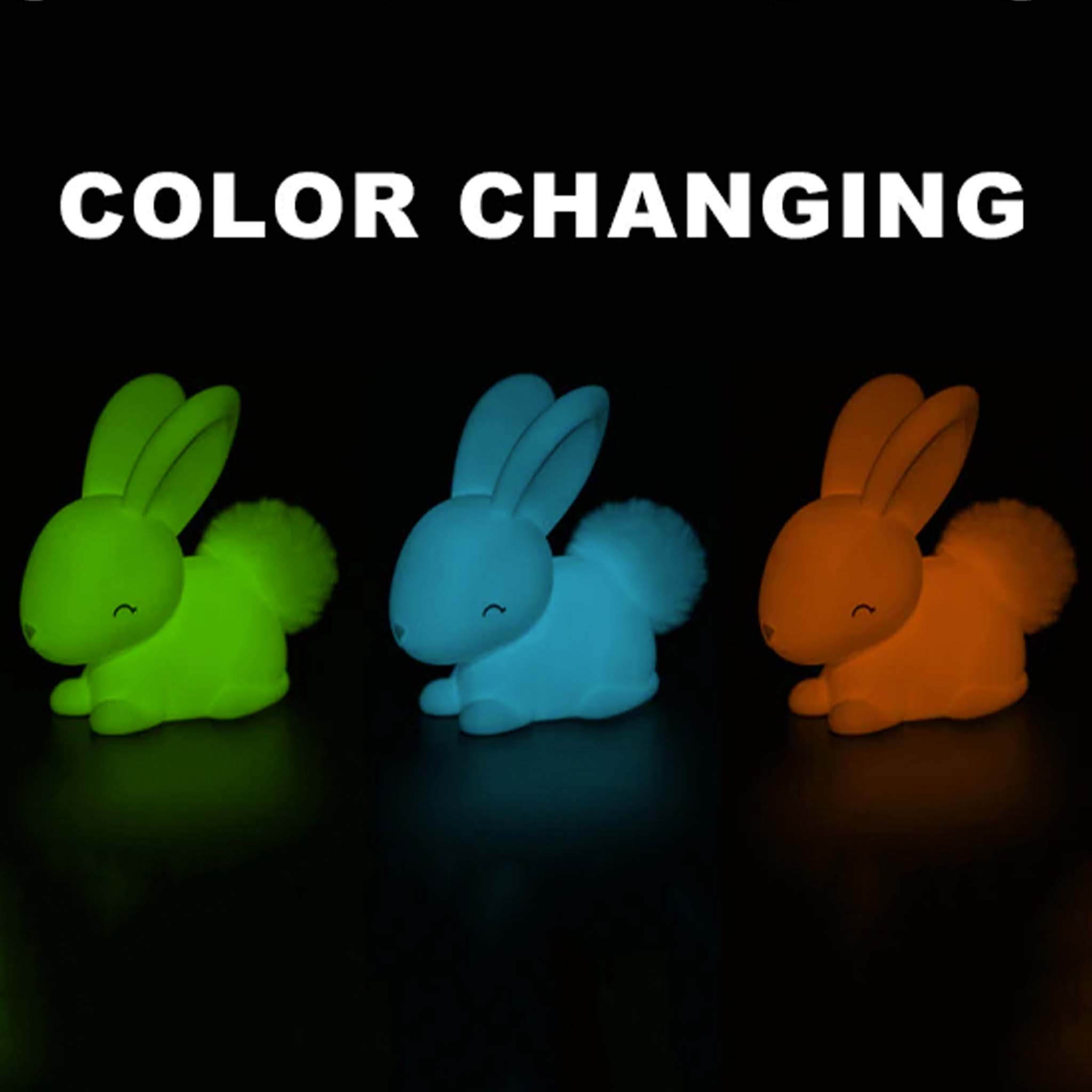 Mini Colour Changing LED Nightlight - Baby Bunny displaying soft glow in green, blue, and orange tones.