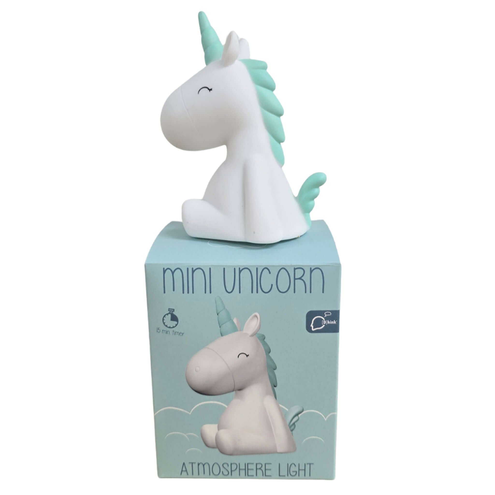 Mini Colour Changing LED Nightlight Baby Unicorn - Mint Blue on a soft mint green box.