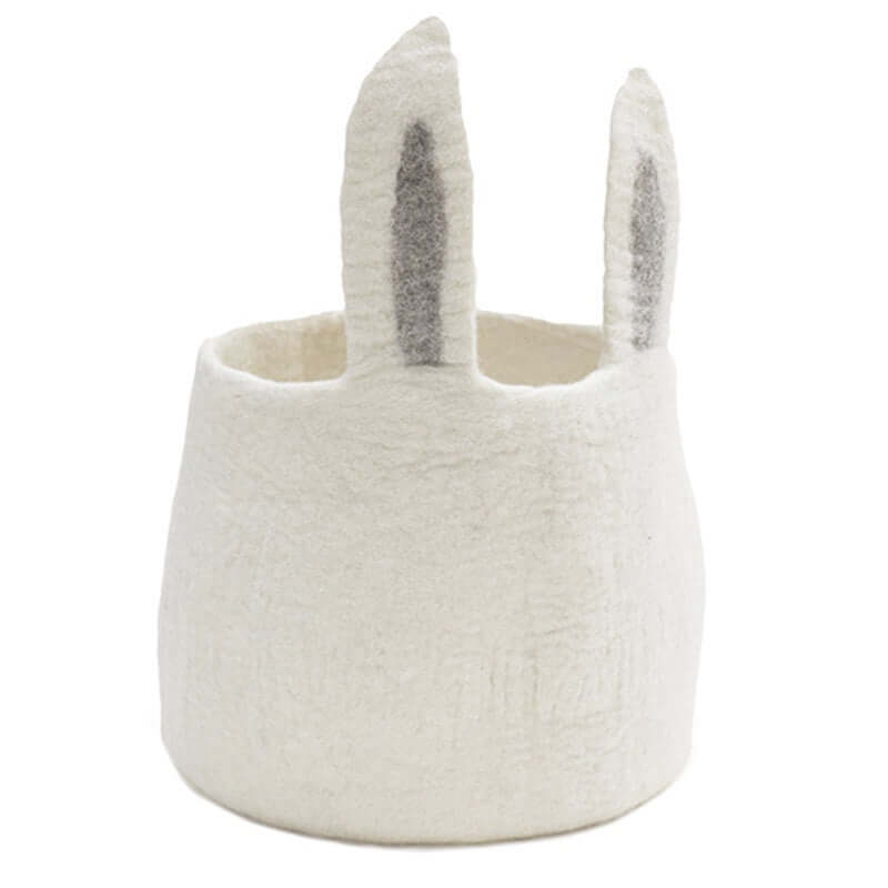 Muskhane Felt Basket - Pasu Bunny Natural with big rabbit ears for toy storage.