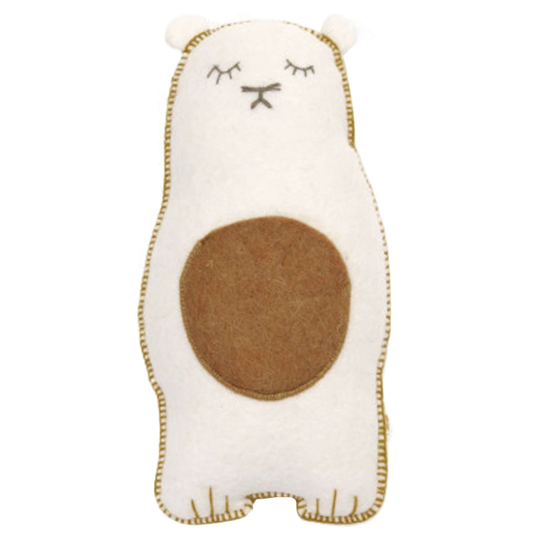 Muskhane Grizzly Pasu Felt & Kapok Cushion - Natural, hand-stitched bear cushion in cream felt with caramel tummy.