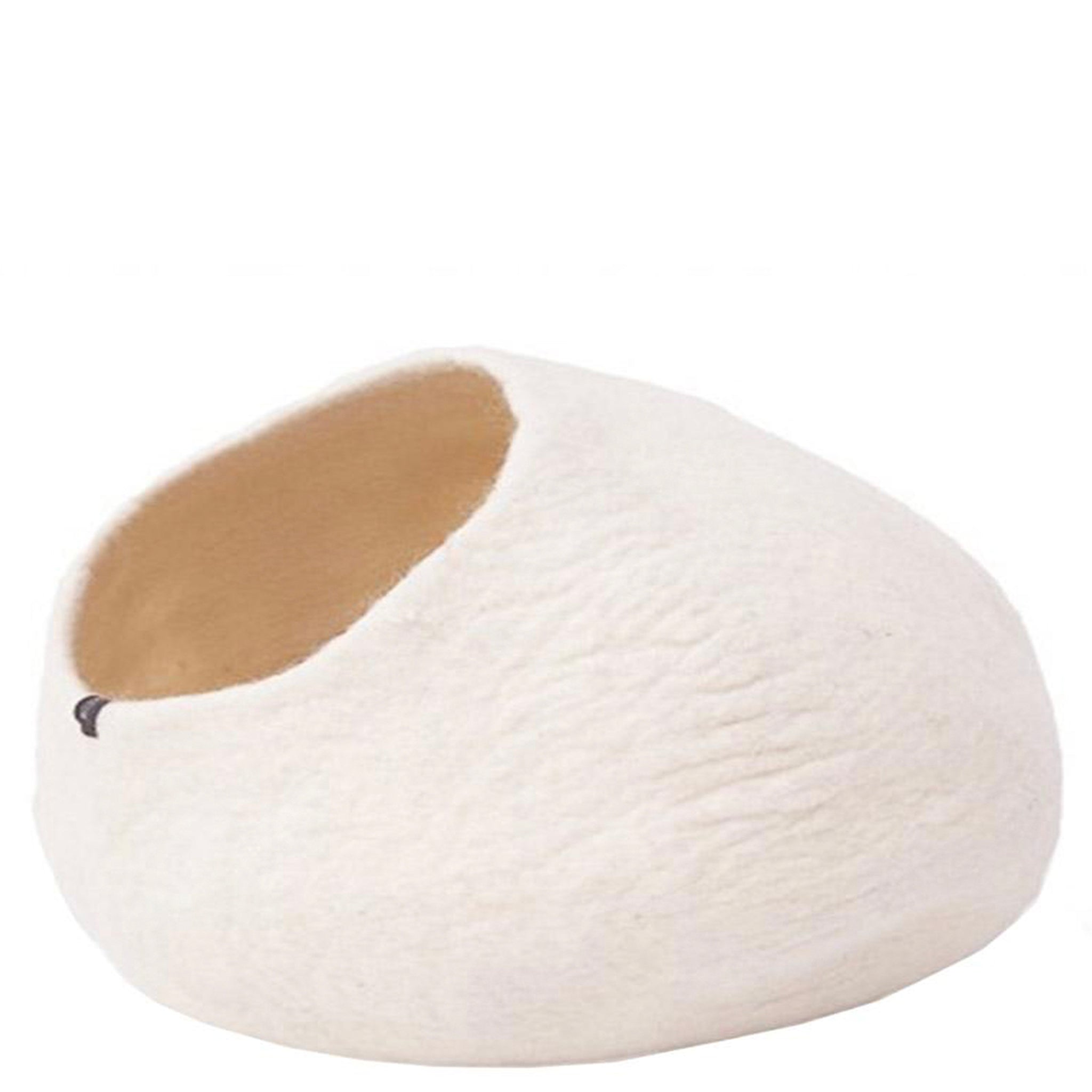 White pet bed with a brown interior on a white background