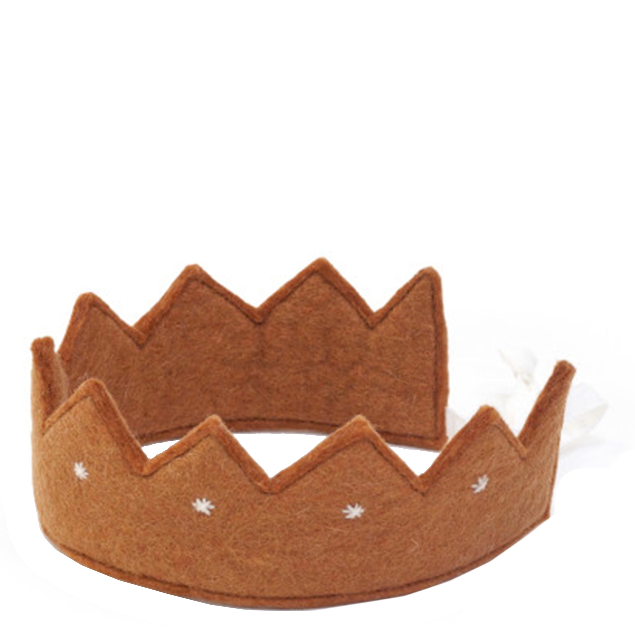 Brown felt crown on a white background