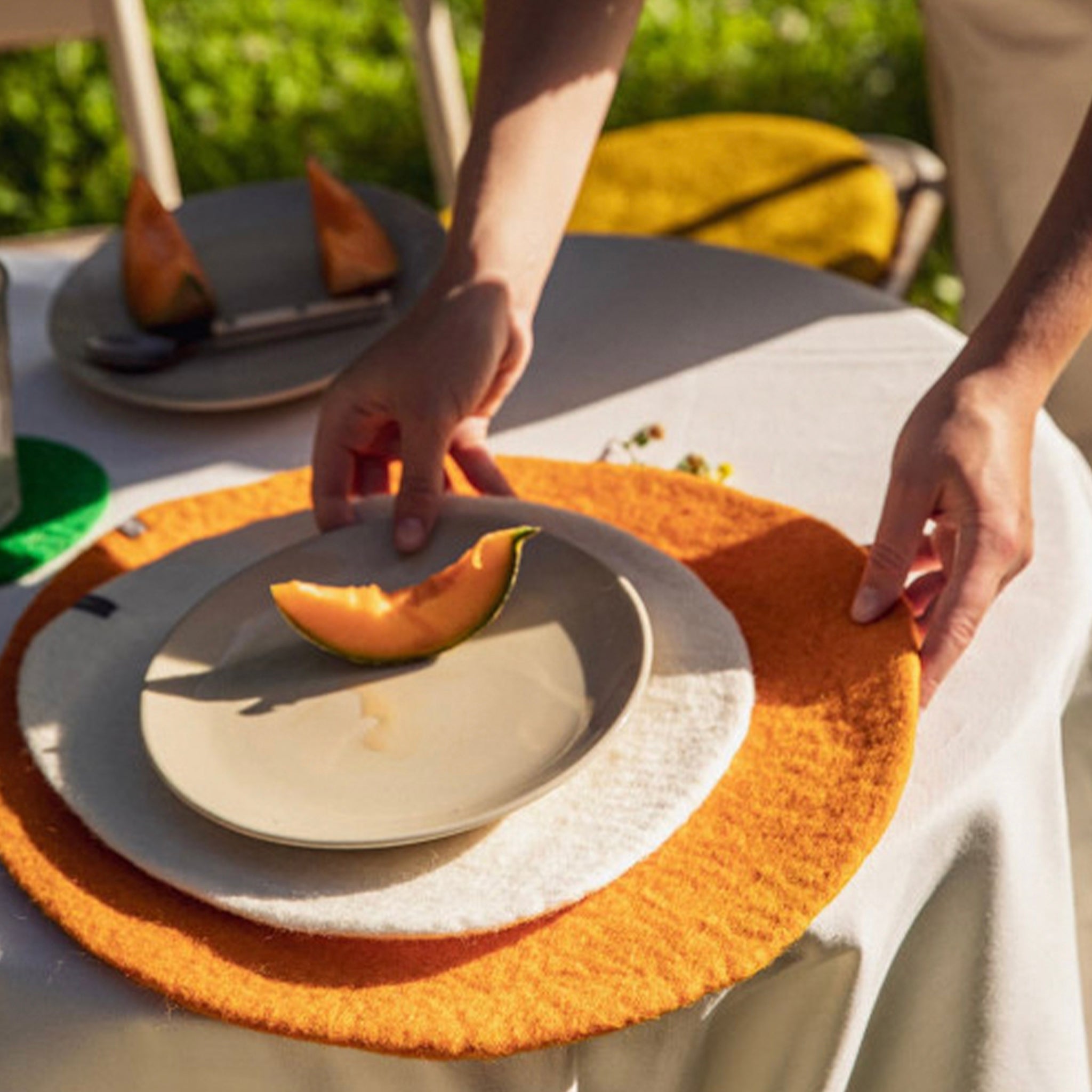 Muskhane Felt Plain Round Placemat - Apricot Large