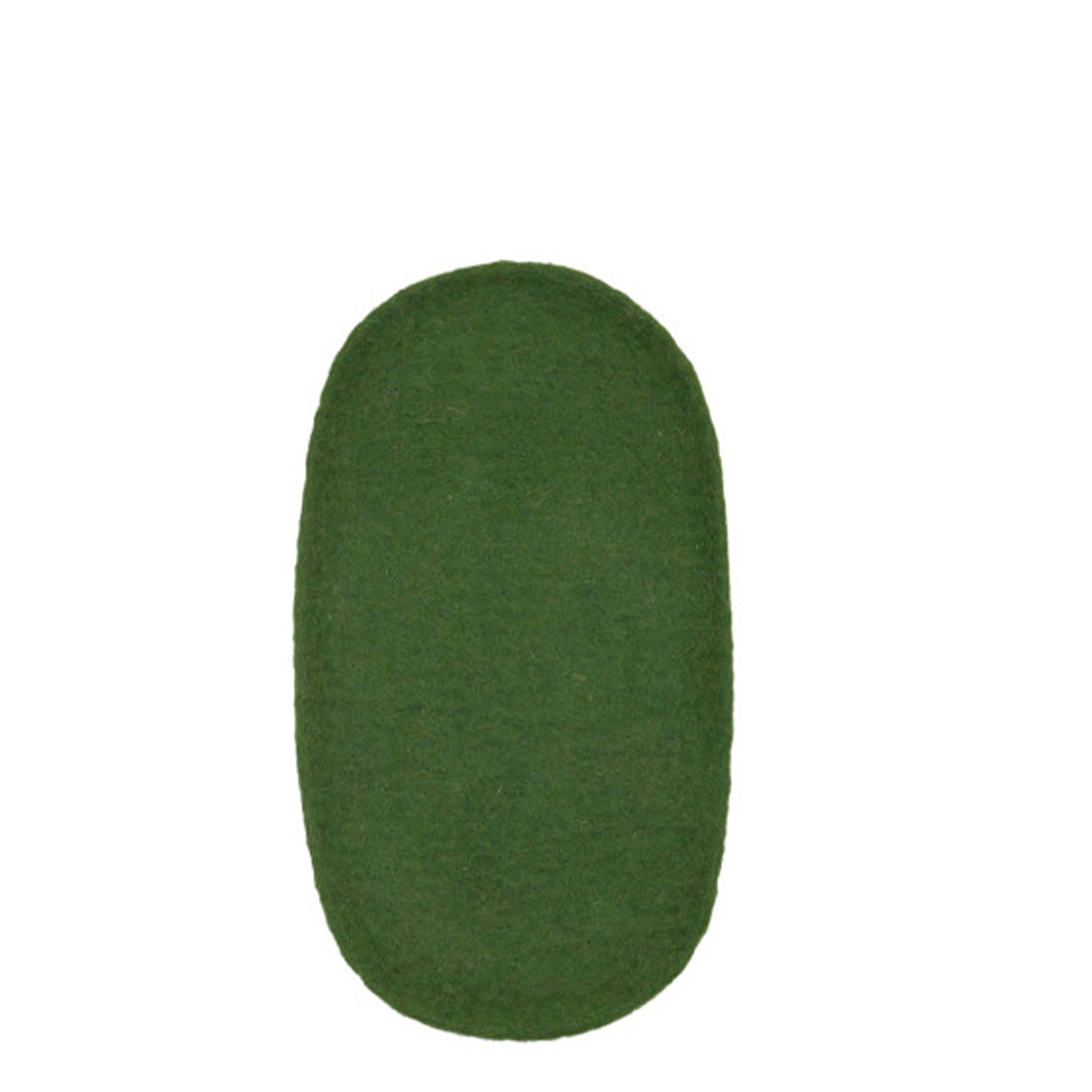 Green oval-shaped object on a white background