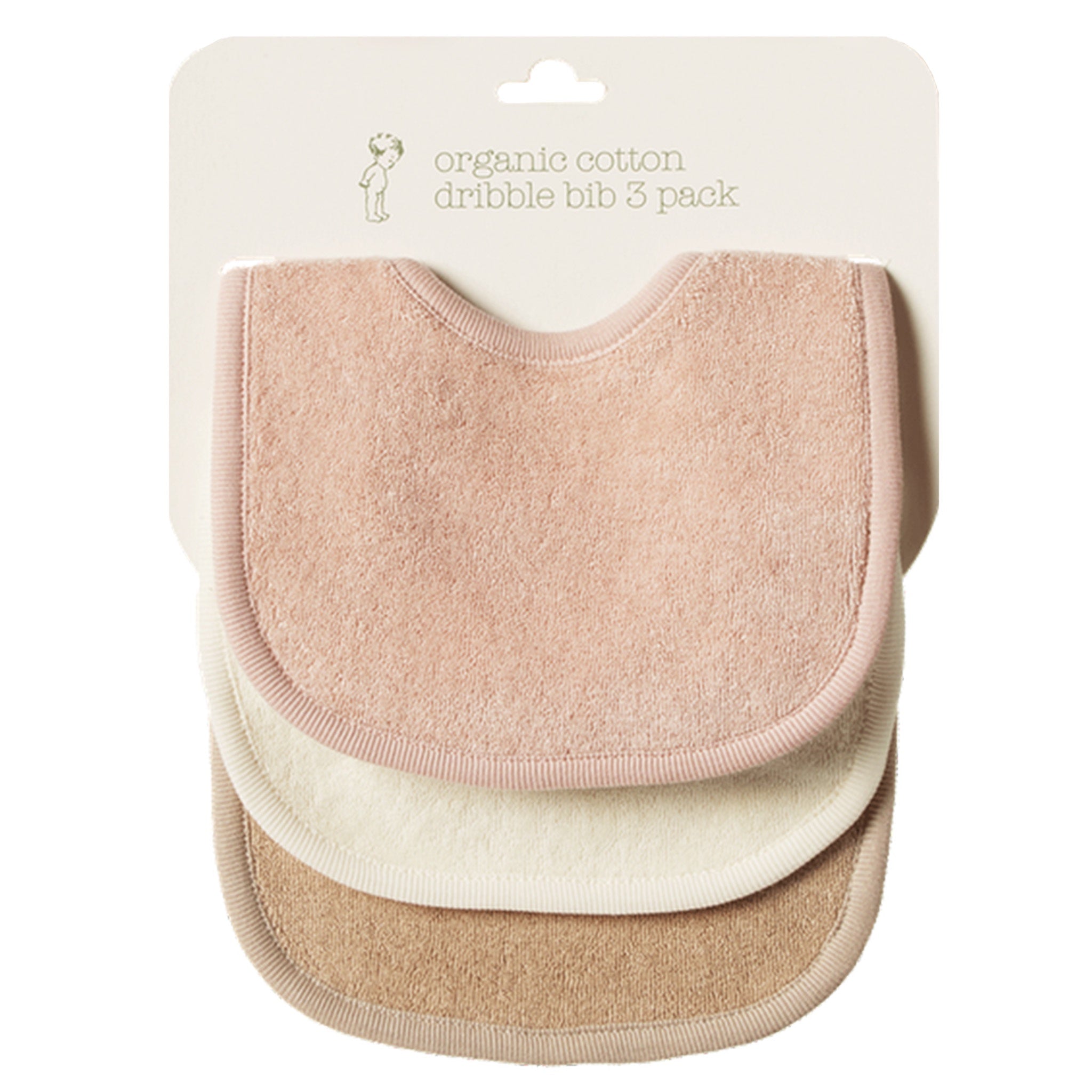 Nature Baby Organic Cotton Dribble Bibs 3 Pack - Rose Dust, Natural & Nougat