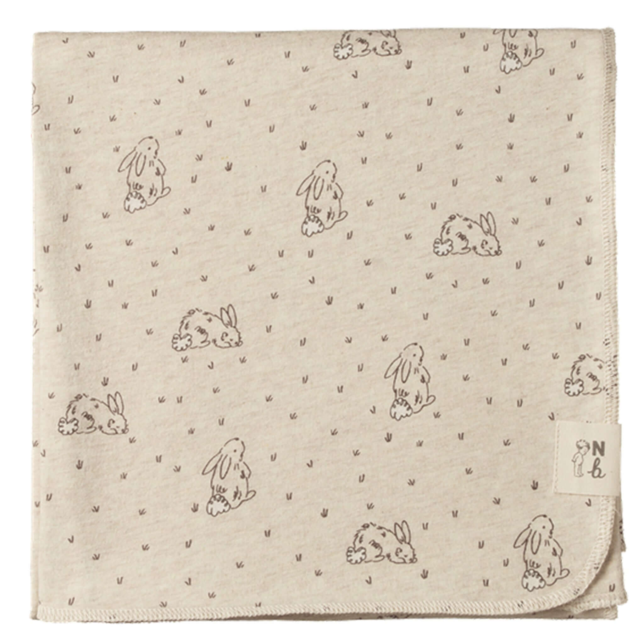 Alt Tag: Nature Baby Organic Cotton Jersey Wrap - Bramble Burrow organic cotton baby swaddle wrap with bunny print, soft stretchy newborn blanket