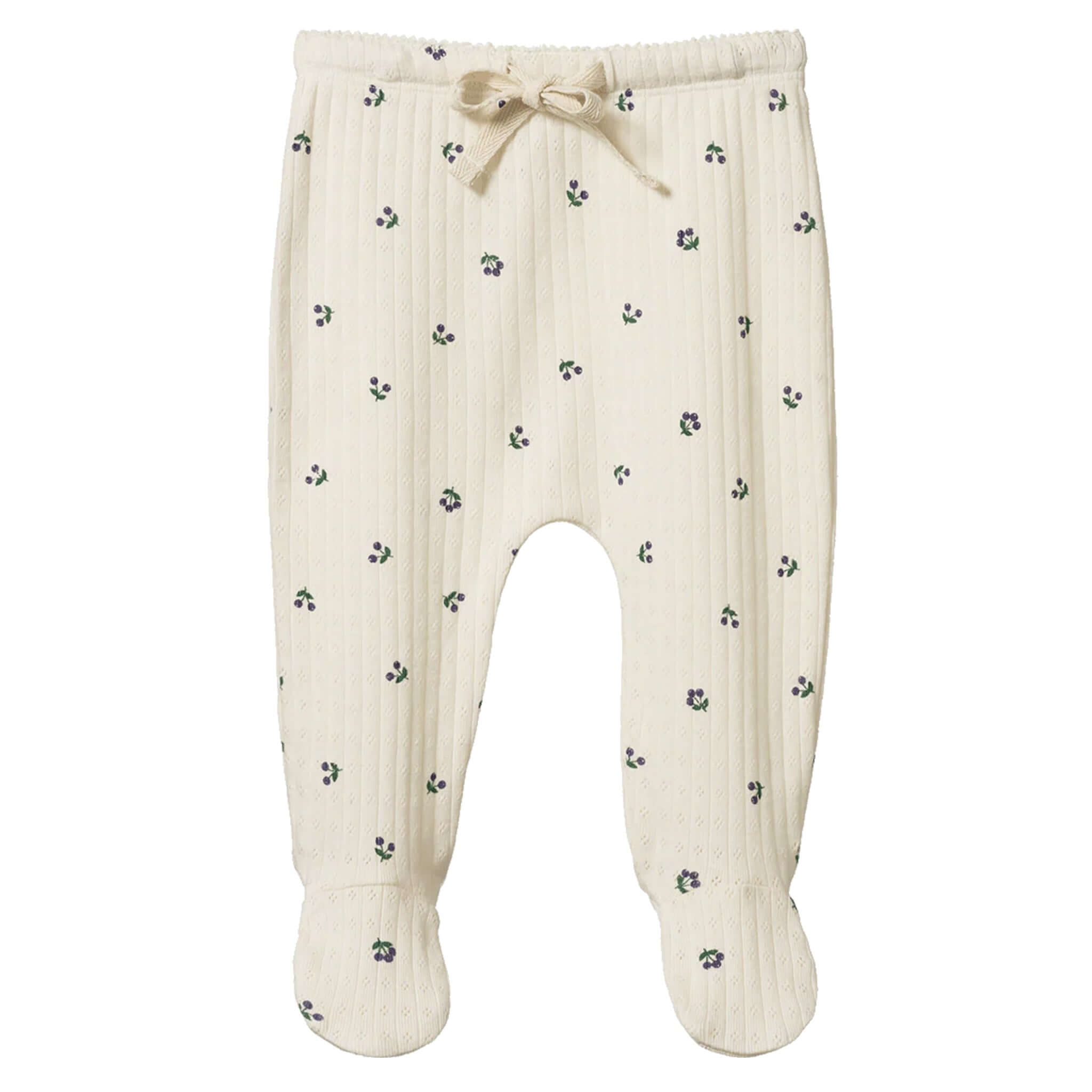 Alt Tag: Nature Baby Organic Cotton Pointelle Footed Romper - Winter Berry baby footed romper with enclosed feet, soft organic cotton pointelle