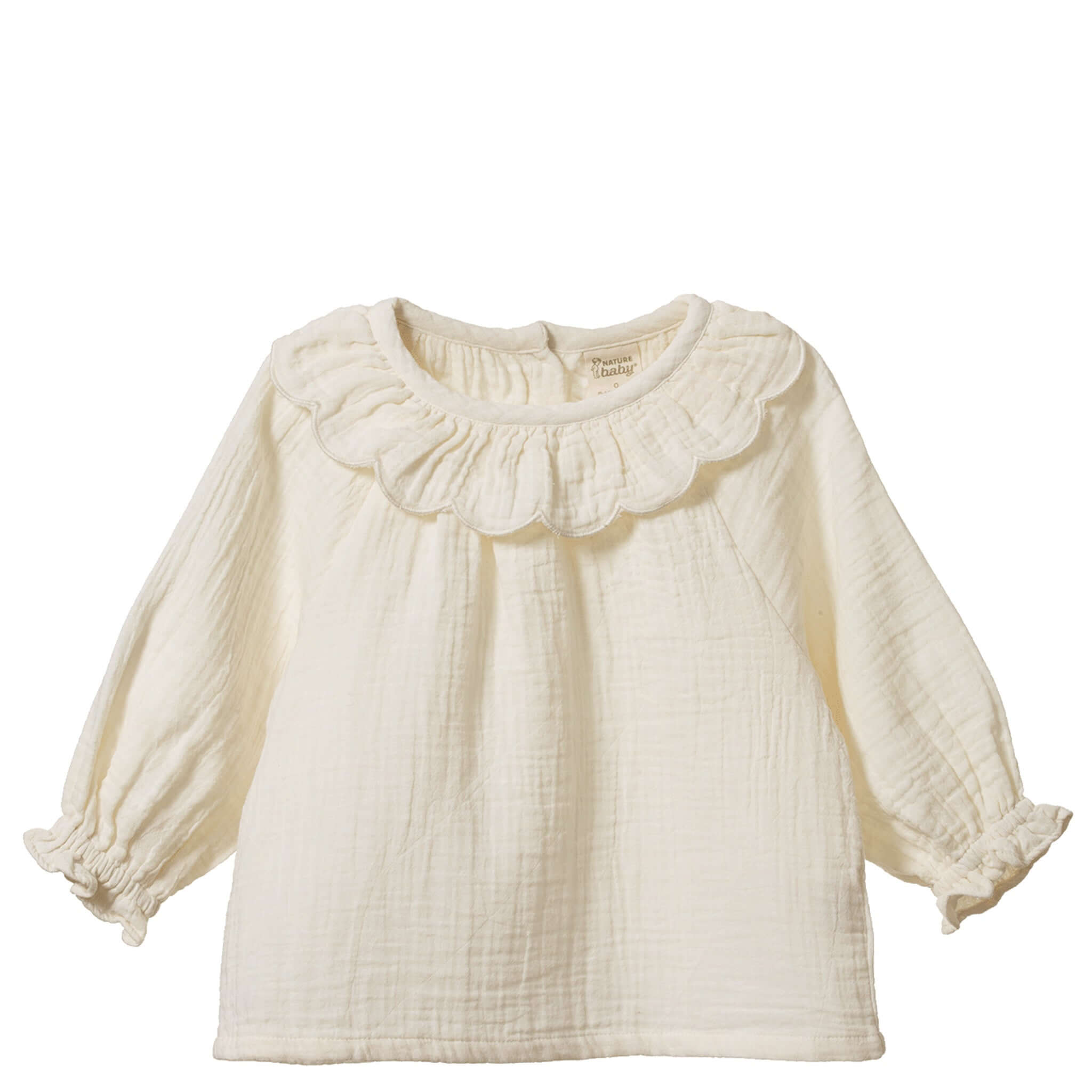 Nature Baby Organic Cotton Ruffle Cameron Blouse - Natural with scalloped ruffle collar and relaxed silhouette.