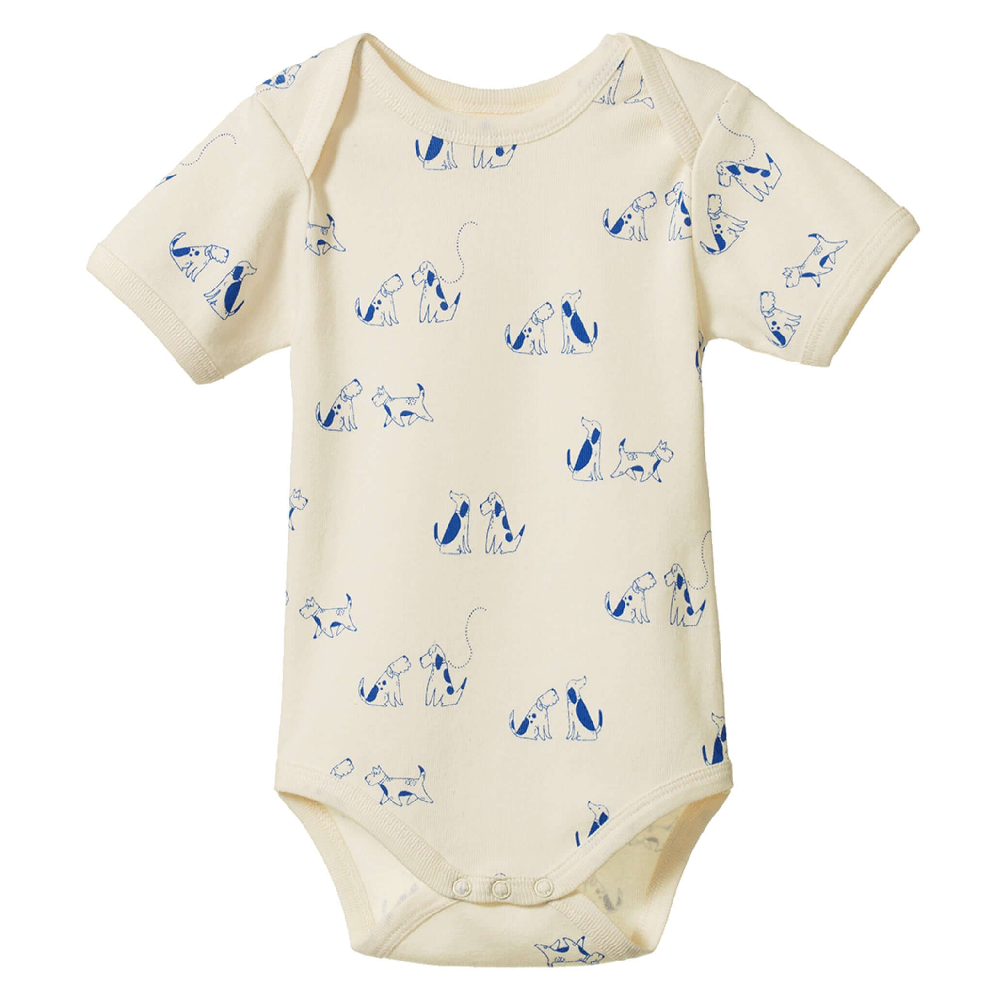 Nature Baby Organic Cotton Short Sleeve Bodysuit - Dog Walk with playful dog print on soft cream fabric