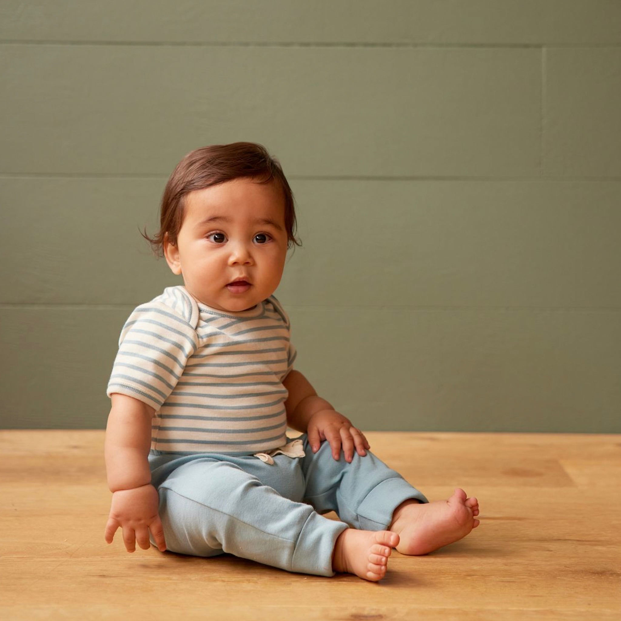 Nature Baby Organic Cotton Short Sleeve Bodysuit - Mineral Sailor Stripe - Tea Pea Home