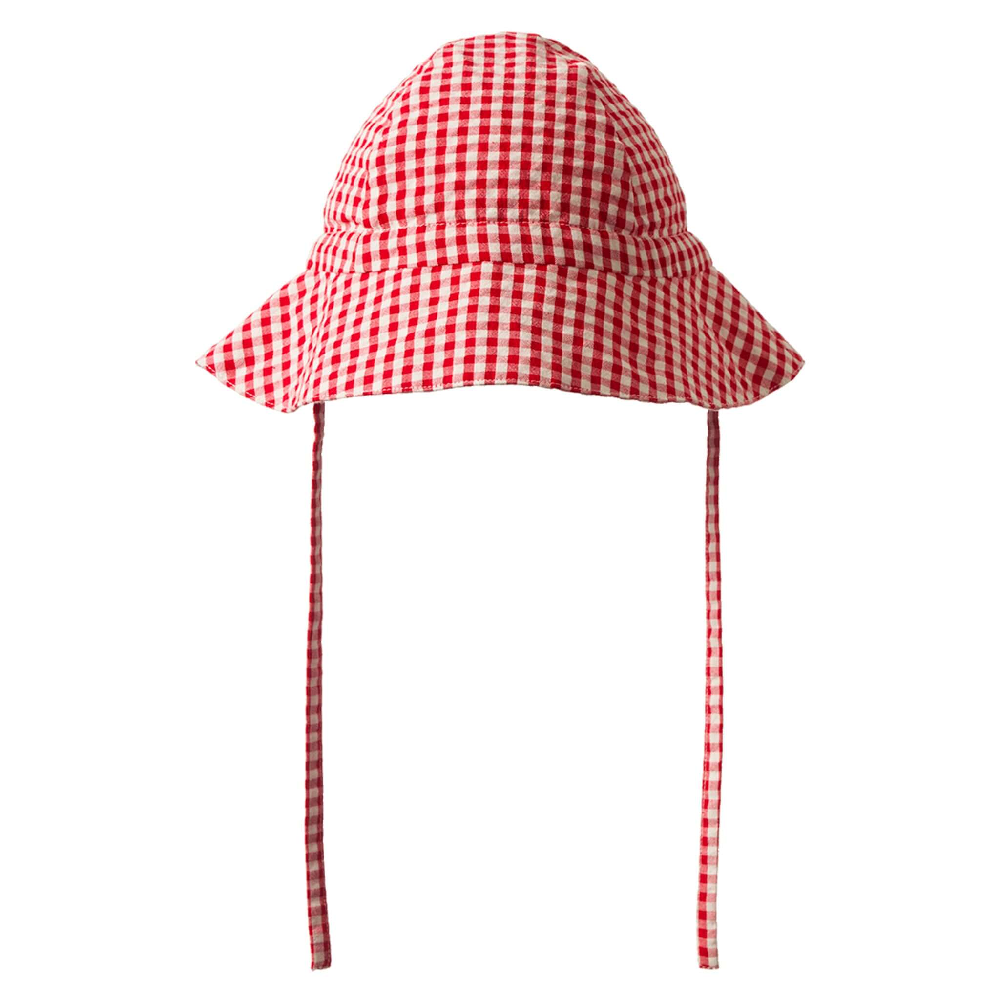 Nature Baby Organic Cotton Gingham Sunhat - Red, a woven organic cotton sunhat for babies with gingham pattern.