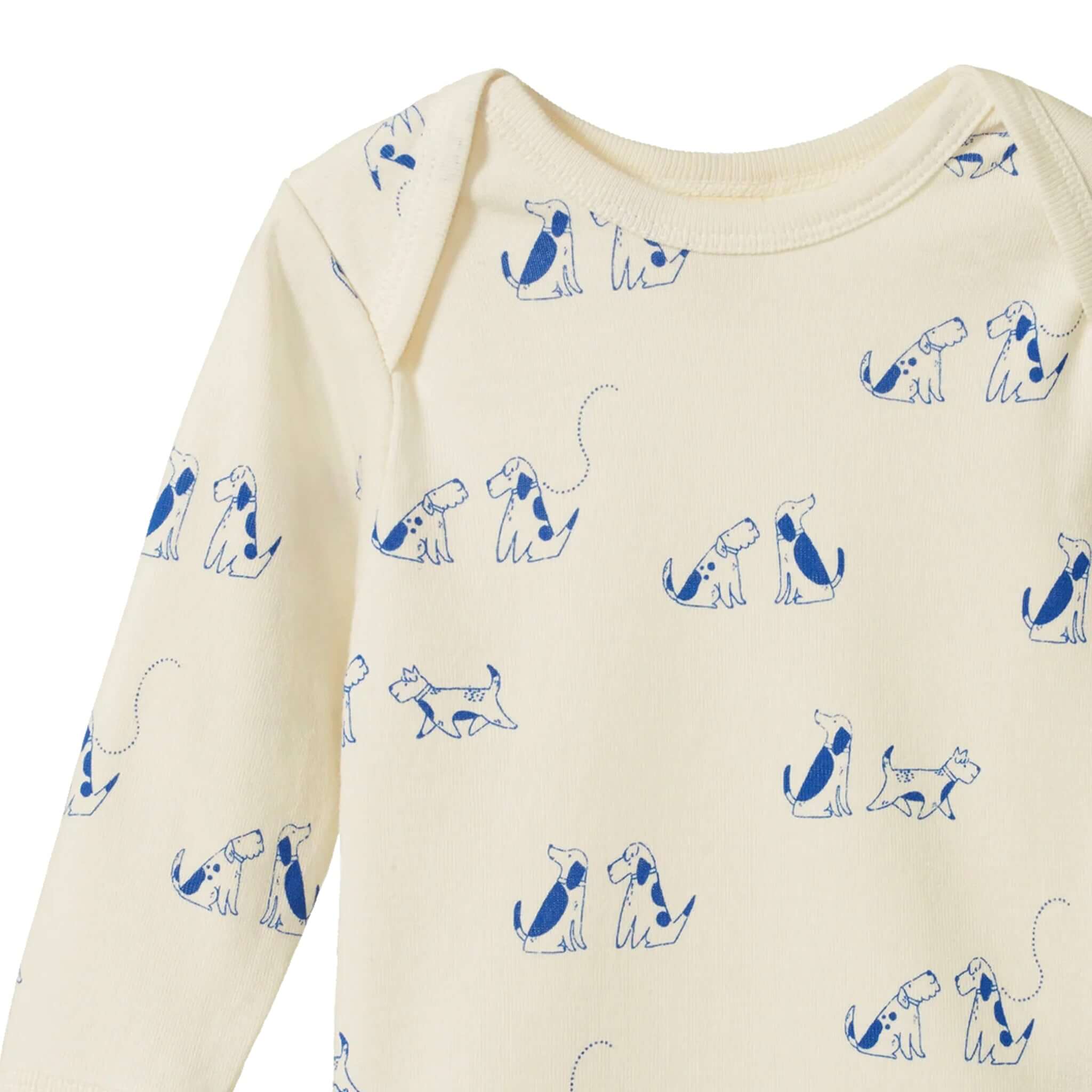 Nature Baby Organic Cotton Long Sleeve Bodysuit - Dog Walk with dog print on a cream background