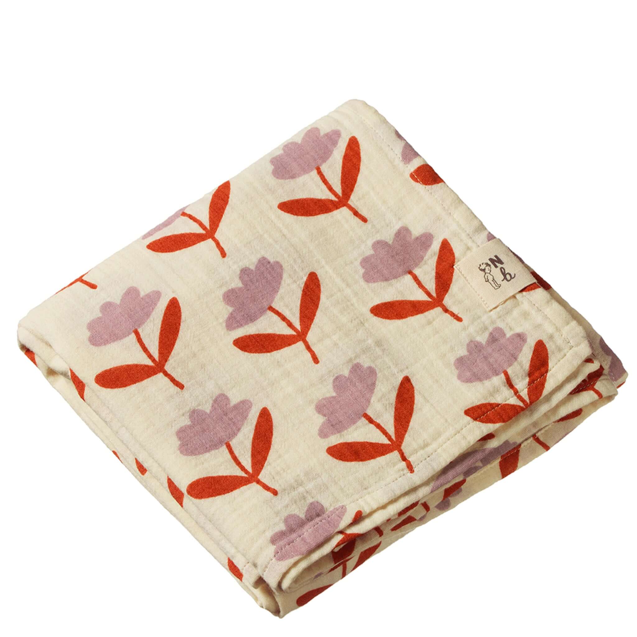 Nature Baby Organic Cotton Muslin Wrap - Fleurette folded with floral print.