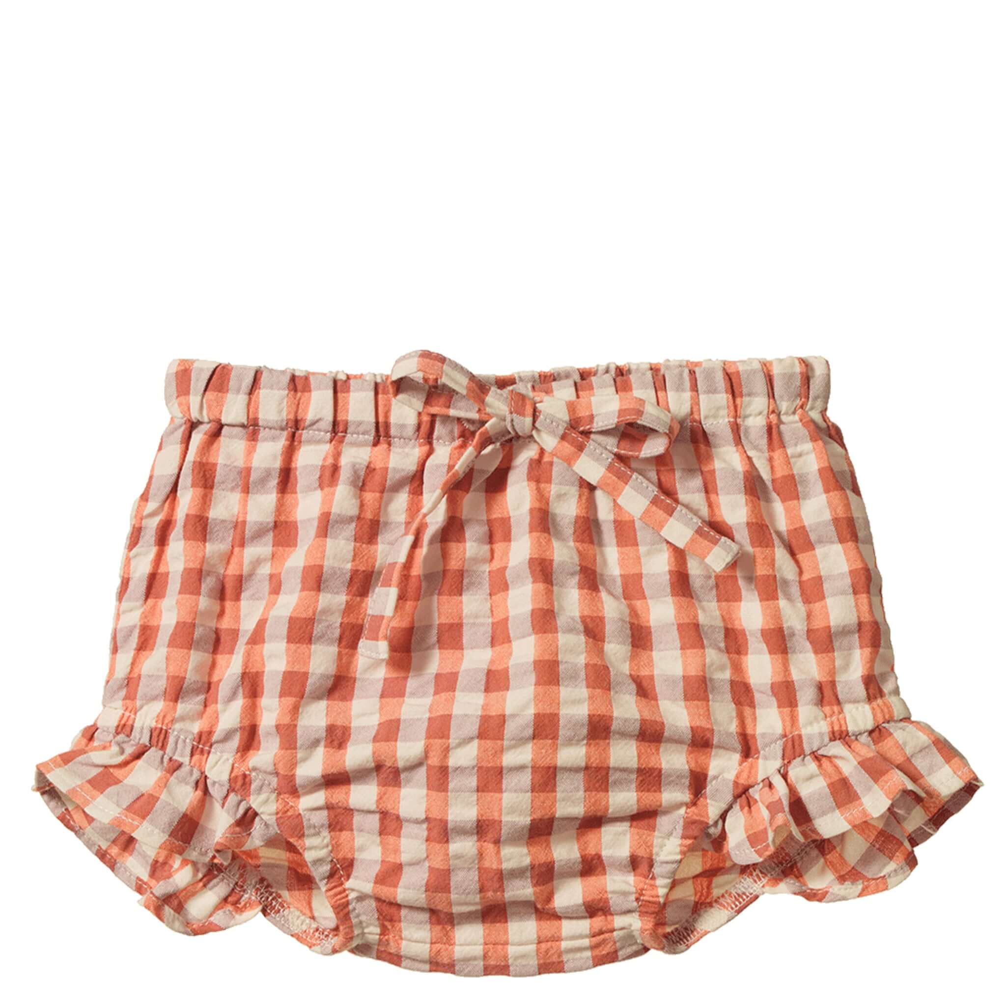Nature Baby Organic Cotton Petal Set - Dandelion Gingham matching bloomers in orange and white gingham pattern.