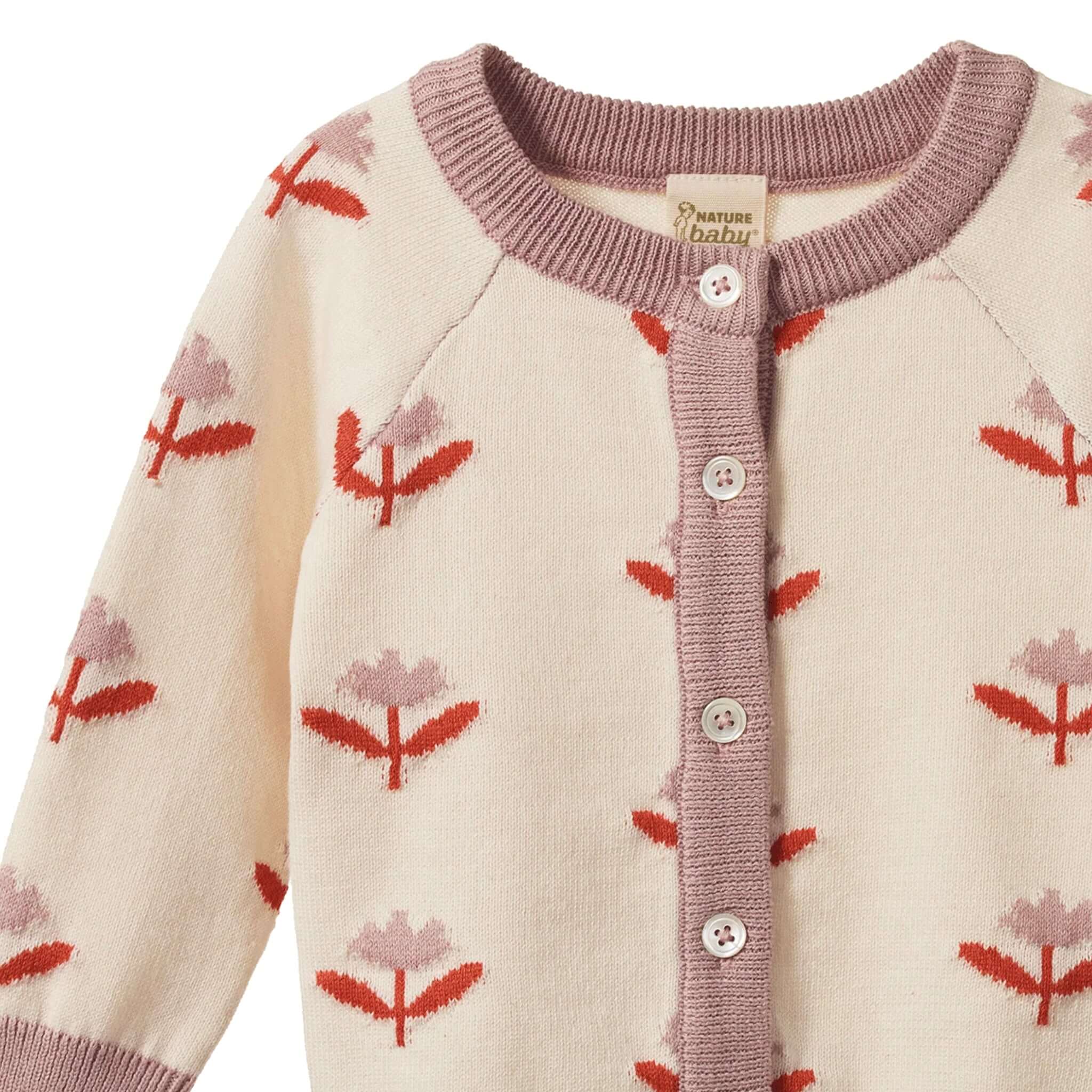 Nature Baby Organic Cotton Piper Cardigan - Fleurette featuring floral pattern and buttons.
