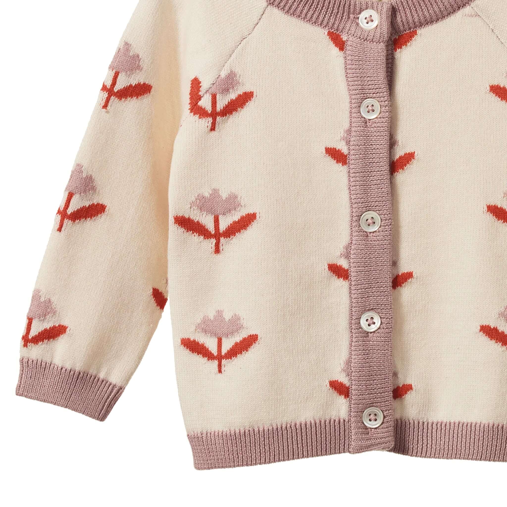 Nature Baby Organic Cotton Piper Cardigan - Fleurette featuring floral designs and soft, breathable fabric.