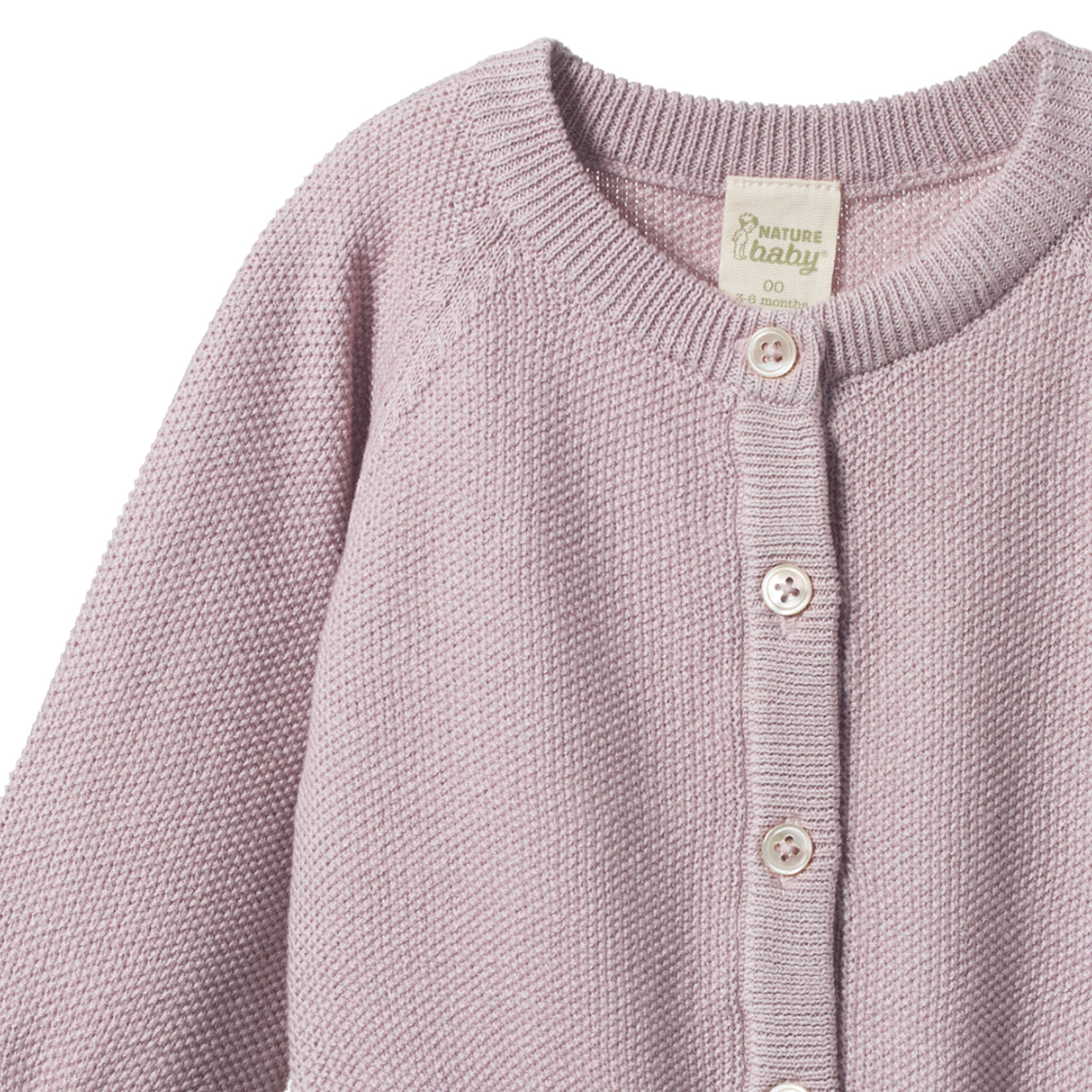 Nature Baby Organic Cotton Piper Cardigan Lilac Tea Pea