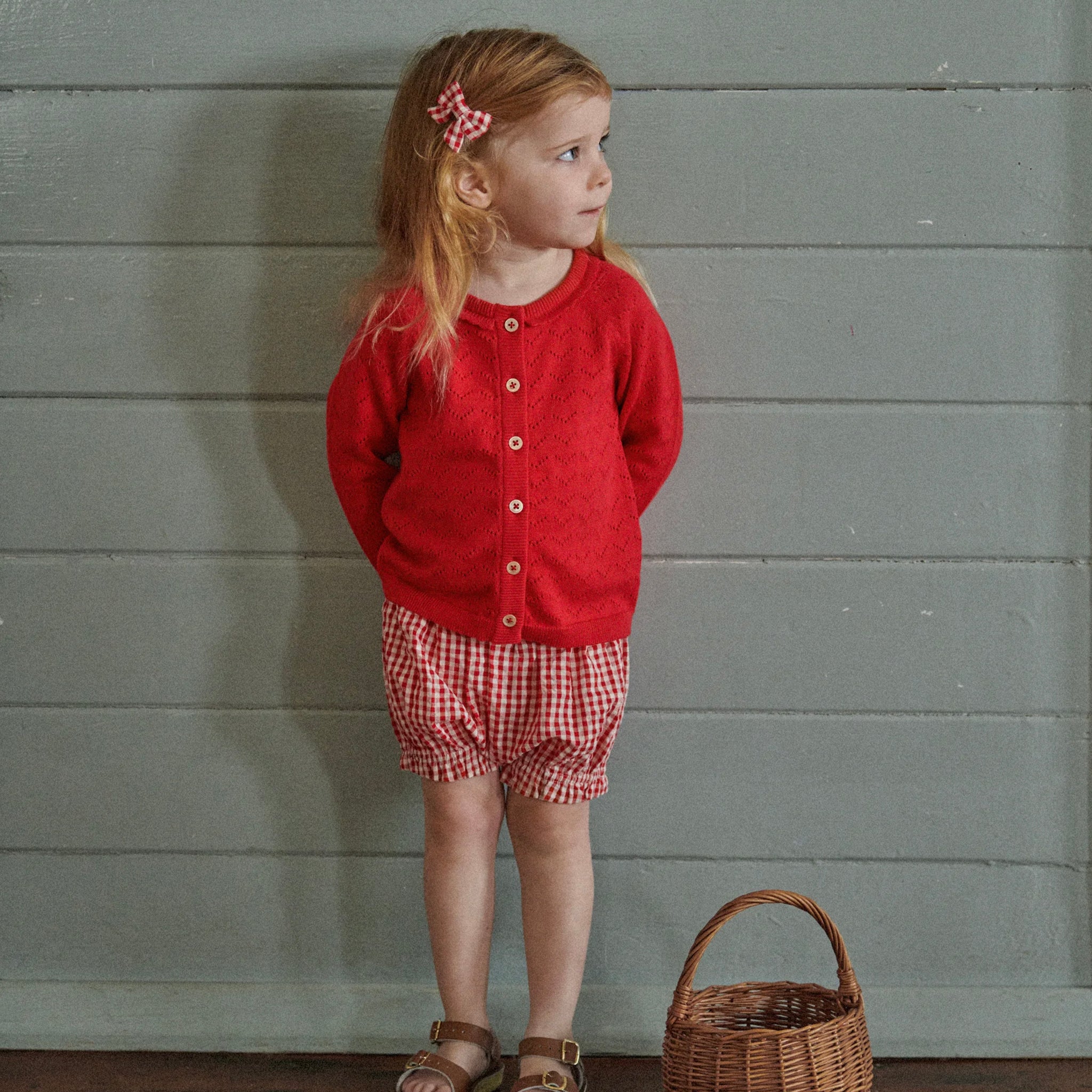 Nature Baby Organic Cotton Piper Cardigan - Raspberry Red Pointelle