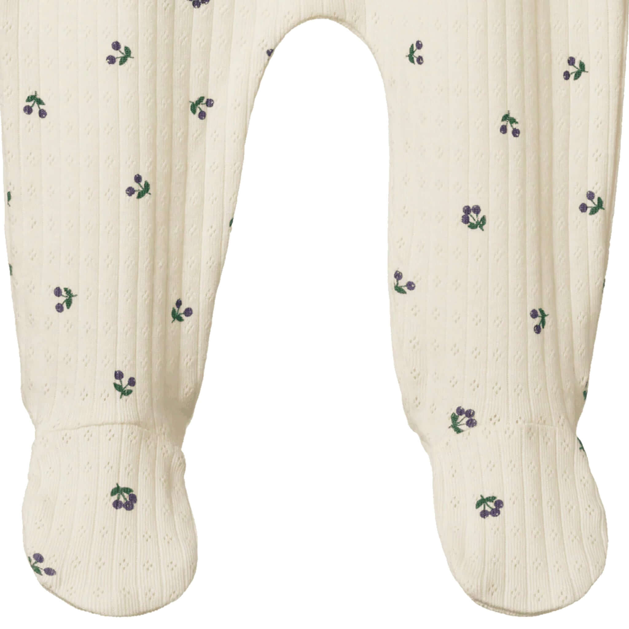 Alt Tag: Nature Baby Organic Cotton Pointelle Footed Romper - Winter Berry organic cotton pointelle footed baby romper with enclosed feet, berry print