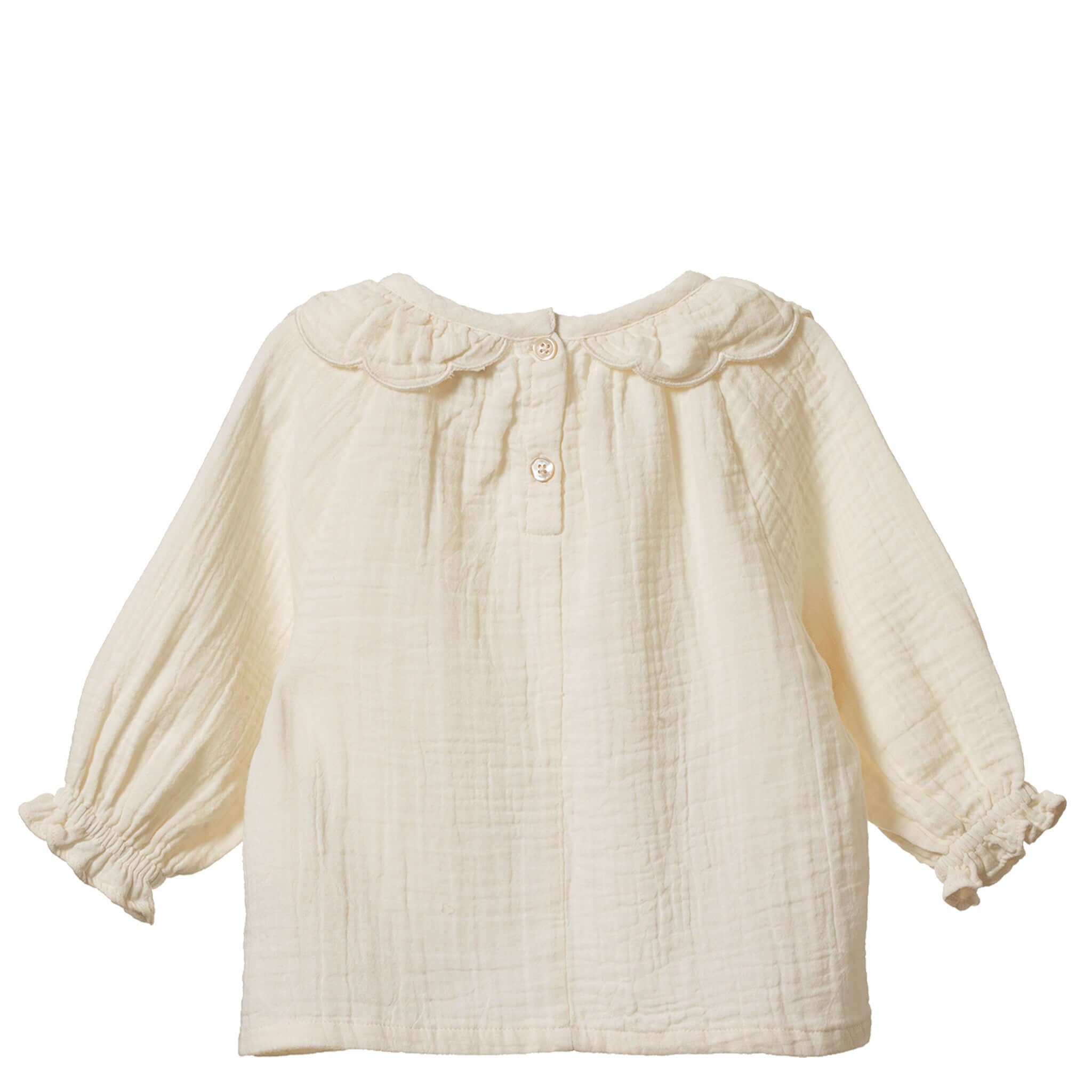 Nature Baby Organic Cotton Ruffle Cameron Blouse - Natural with scalloped collar and elasticated sleeves.