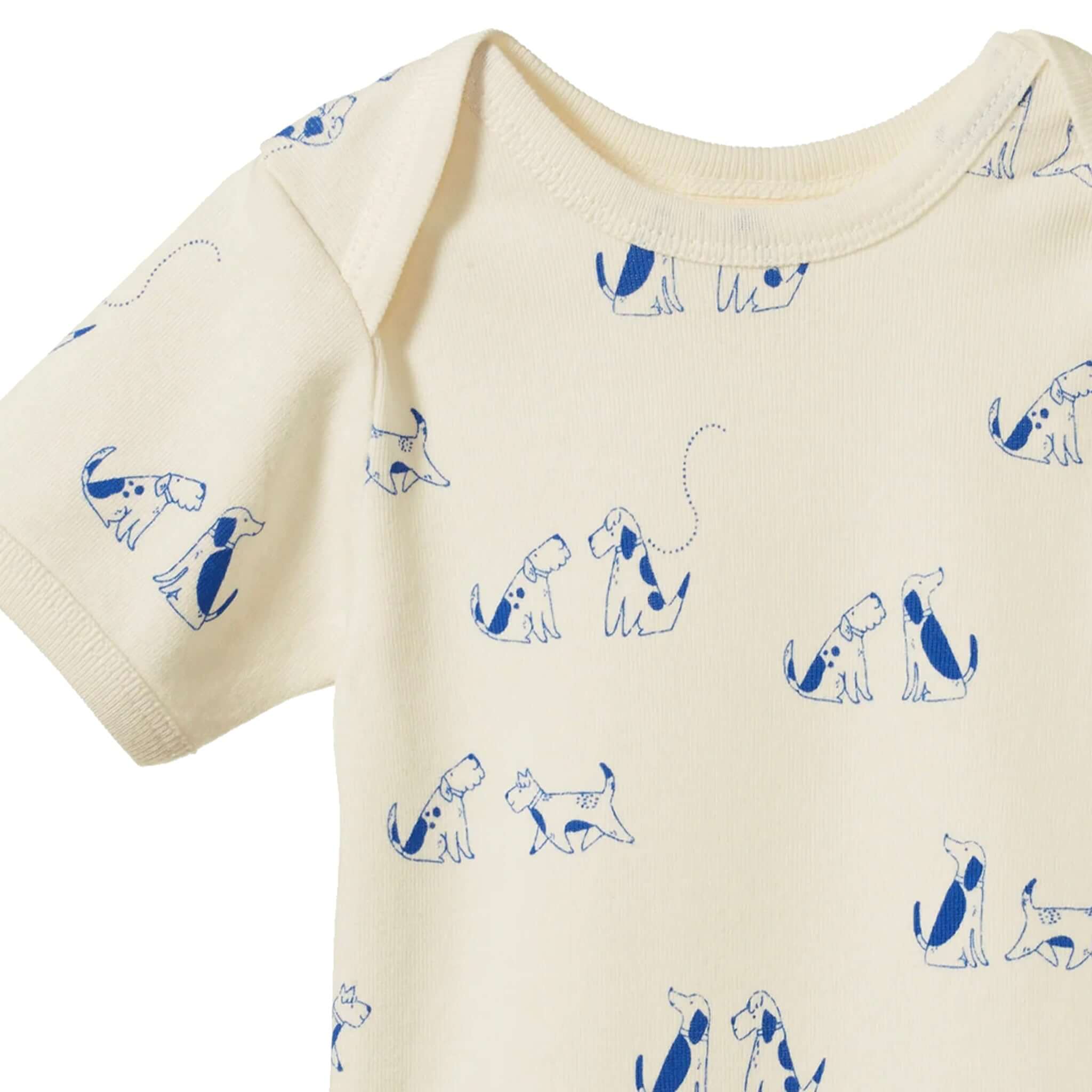 Nature Baby Organic Cotton Short Sleeve Bodysuit - Dog Walk with cute dog prints, perfect for baby comfort and style.