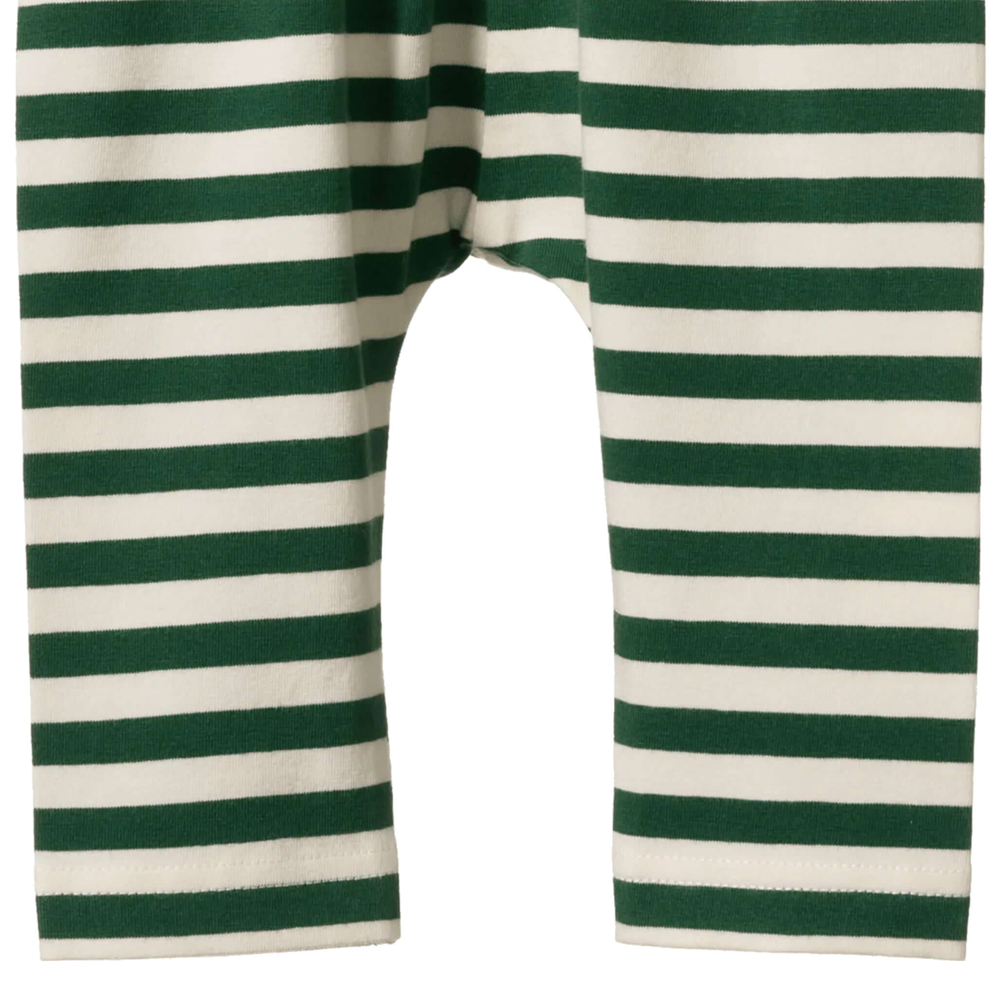 Alt Tag: Nature Baby Organic Cotton Sunday Drawstring Pants - Eden Sea Stripe green and cream striped baby pants tapered legs soft stretch jersey cotton